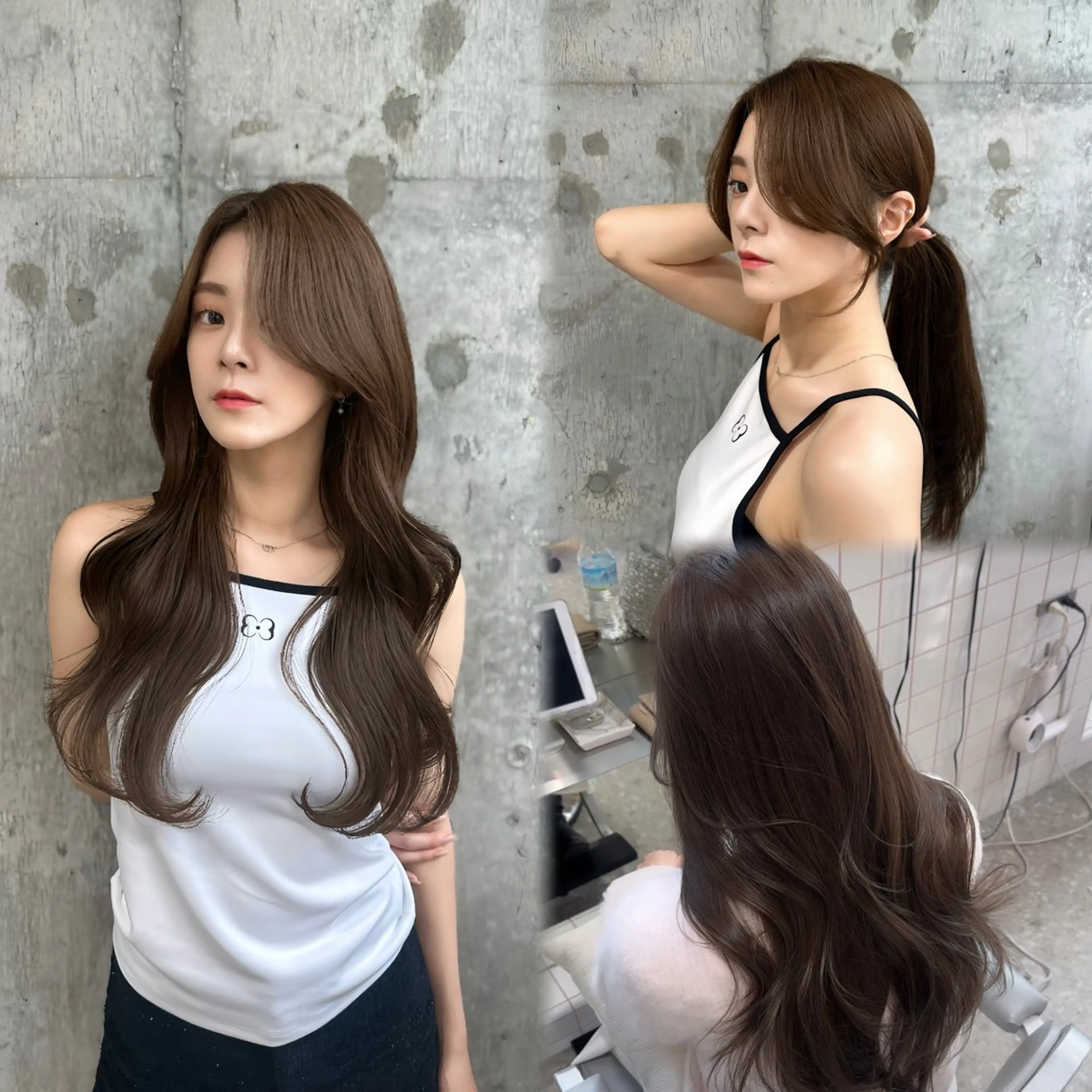 ロング カラー ベージュカラー ブリーチ ミルクティーベージュ ブリーチなしカラー レイヤーカット カット ヘアカラー トリートメント 髪質改善/韓国ヘア レイヤー/新宿/ロミのヘアスタイル