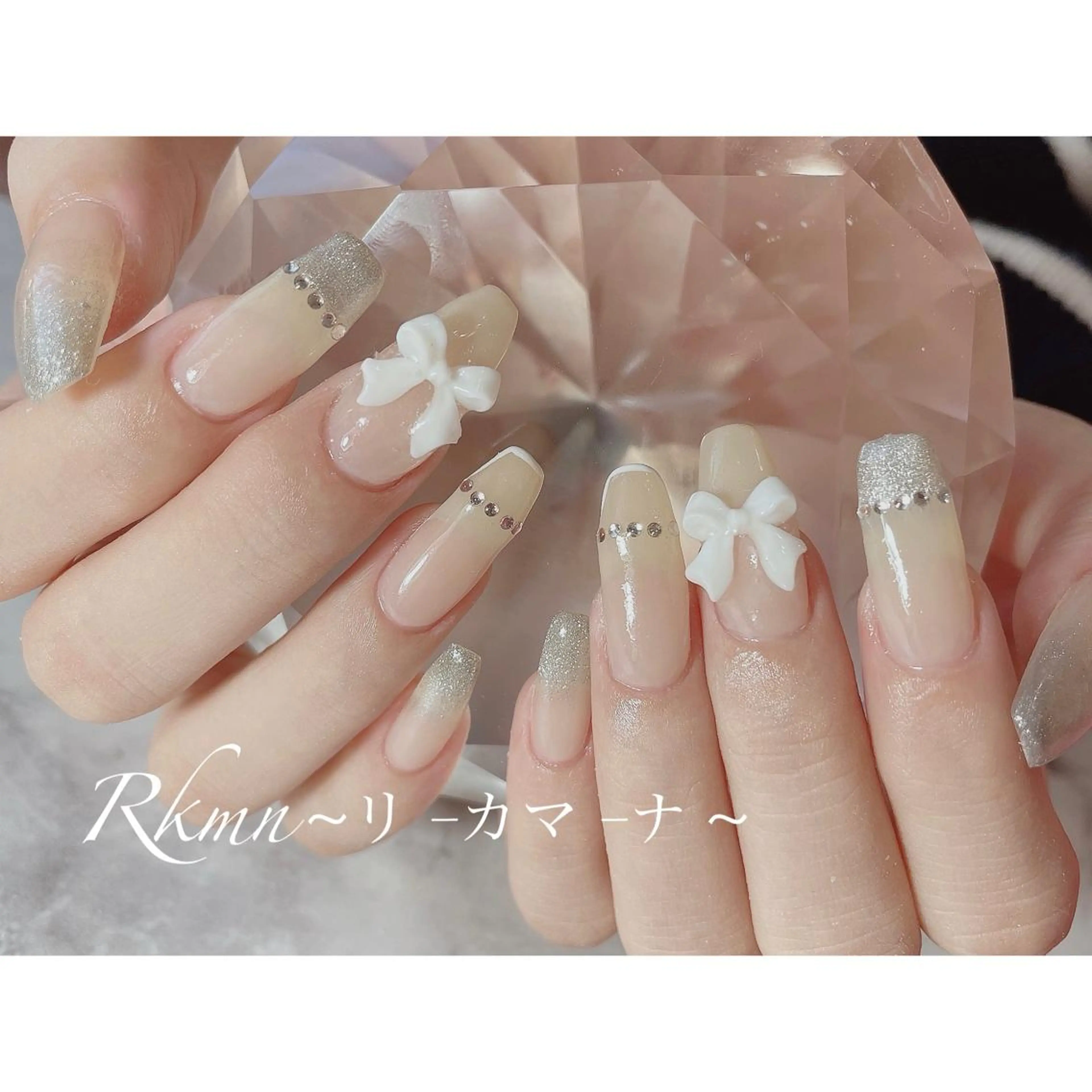 ネイル アートネイル ラメ(グリッター) リボン 春ネイル ハンドネイル フットネイル ハンドケア Rkmn ~リ-カマ-ナ~のネイルデザイン