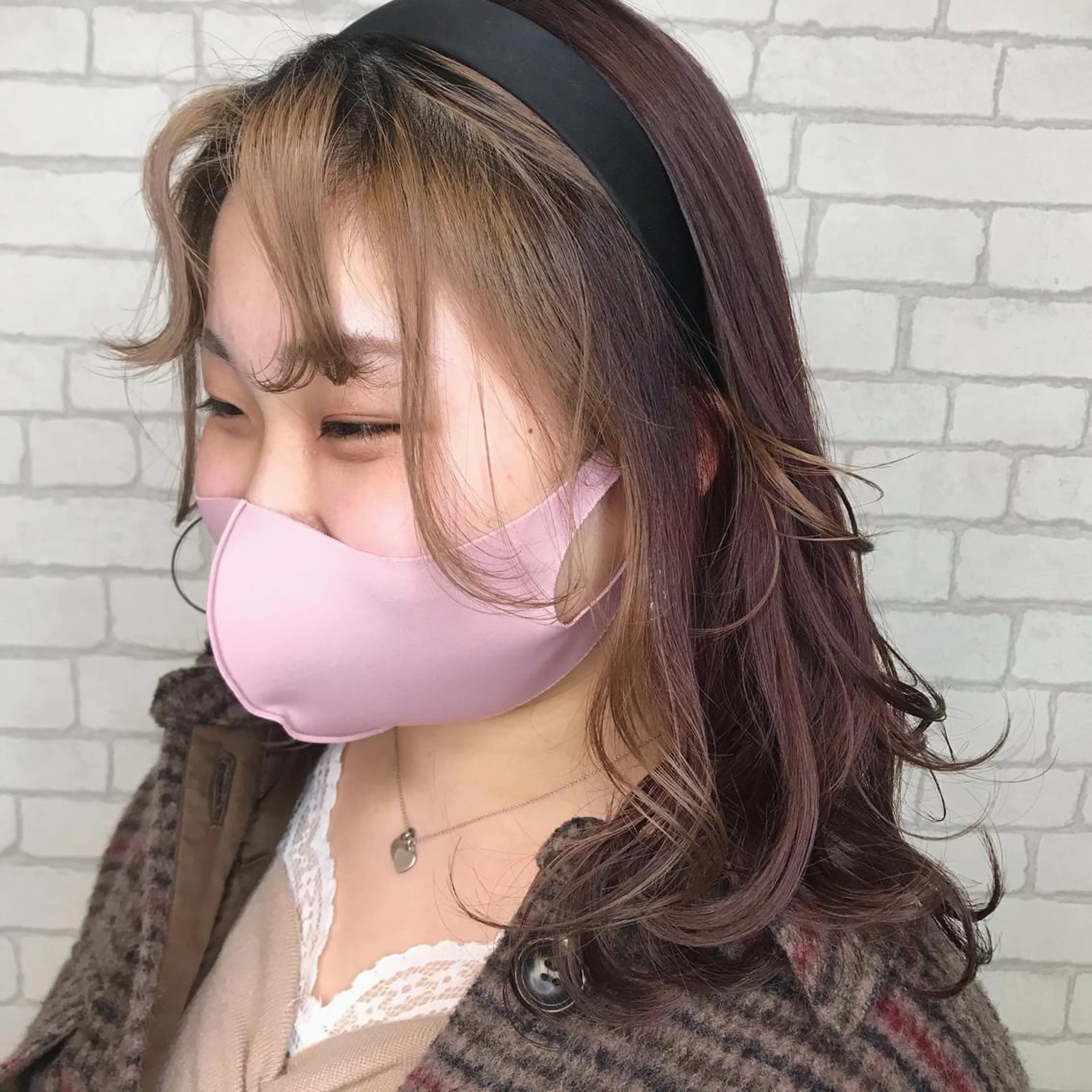 ミディアム ミストバング 顔周りカット 🍒暖色カラー /やぎふうか🍒のヘアスタイル