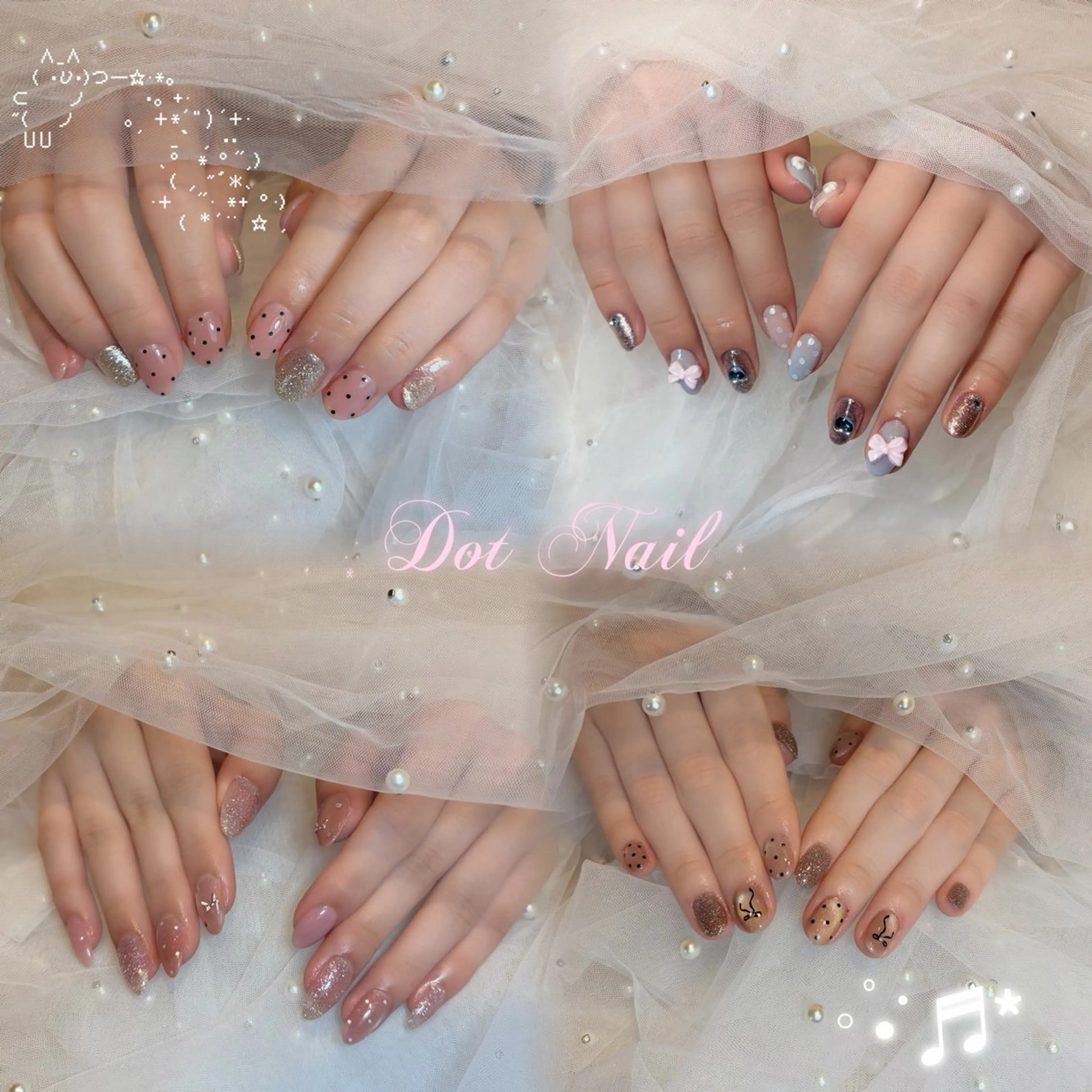 ネイル ドット ラメ(グリッター) ワンカラーネイル リボン シンプルネイル ハンドネイル Champ瓢箪山店 つかもとのネイルデザイン
