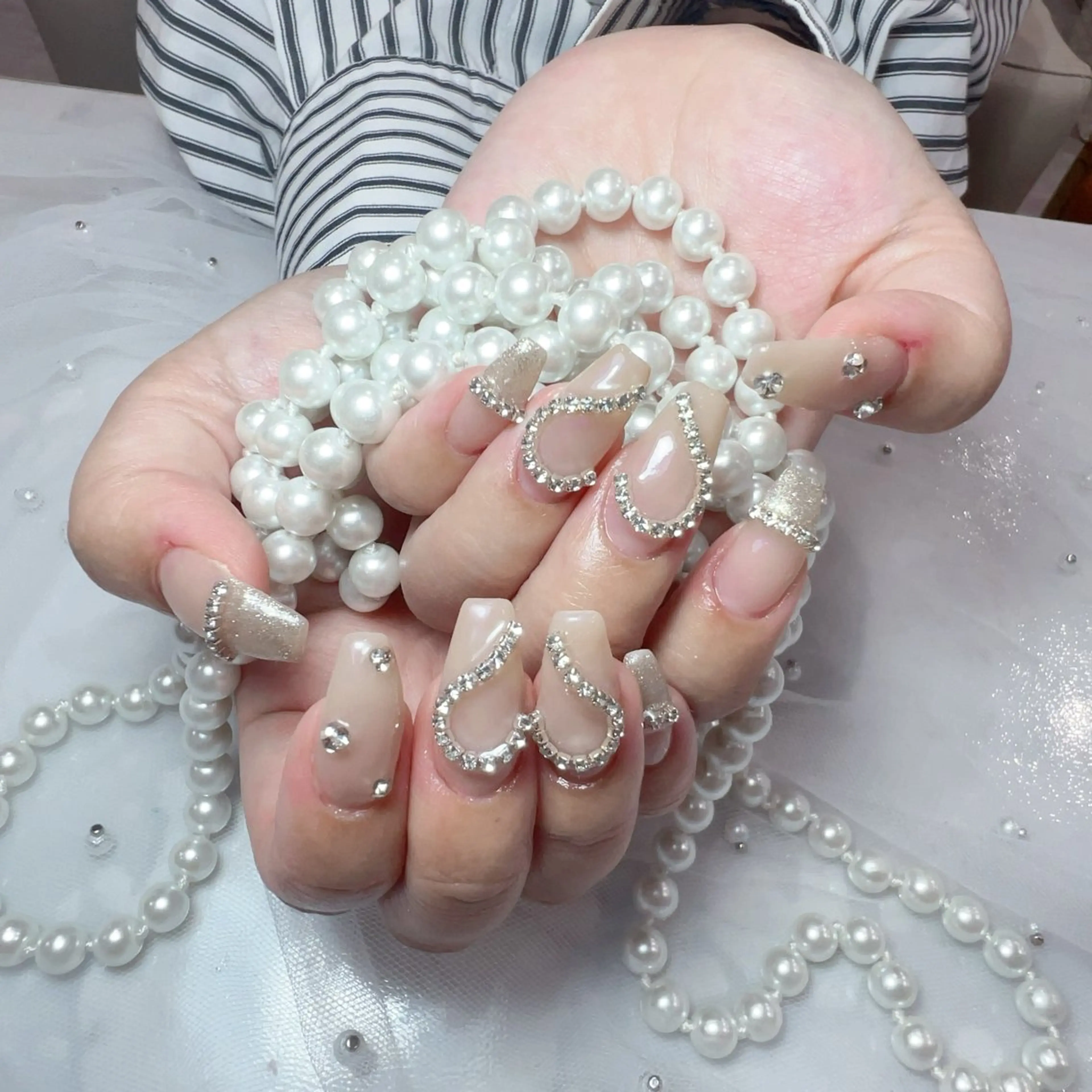 ネイル アートネイル フラッシュネイル フレンチネイル ジェルネイル ガラスフレンチ You&Me Yukiのネイルデザイン