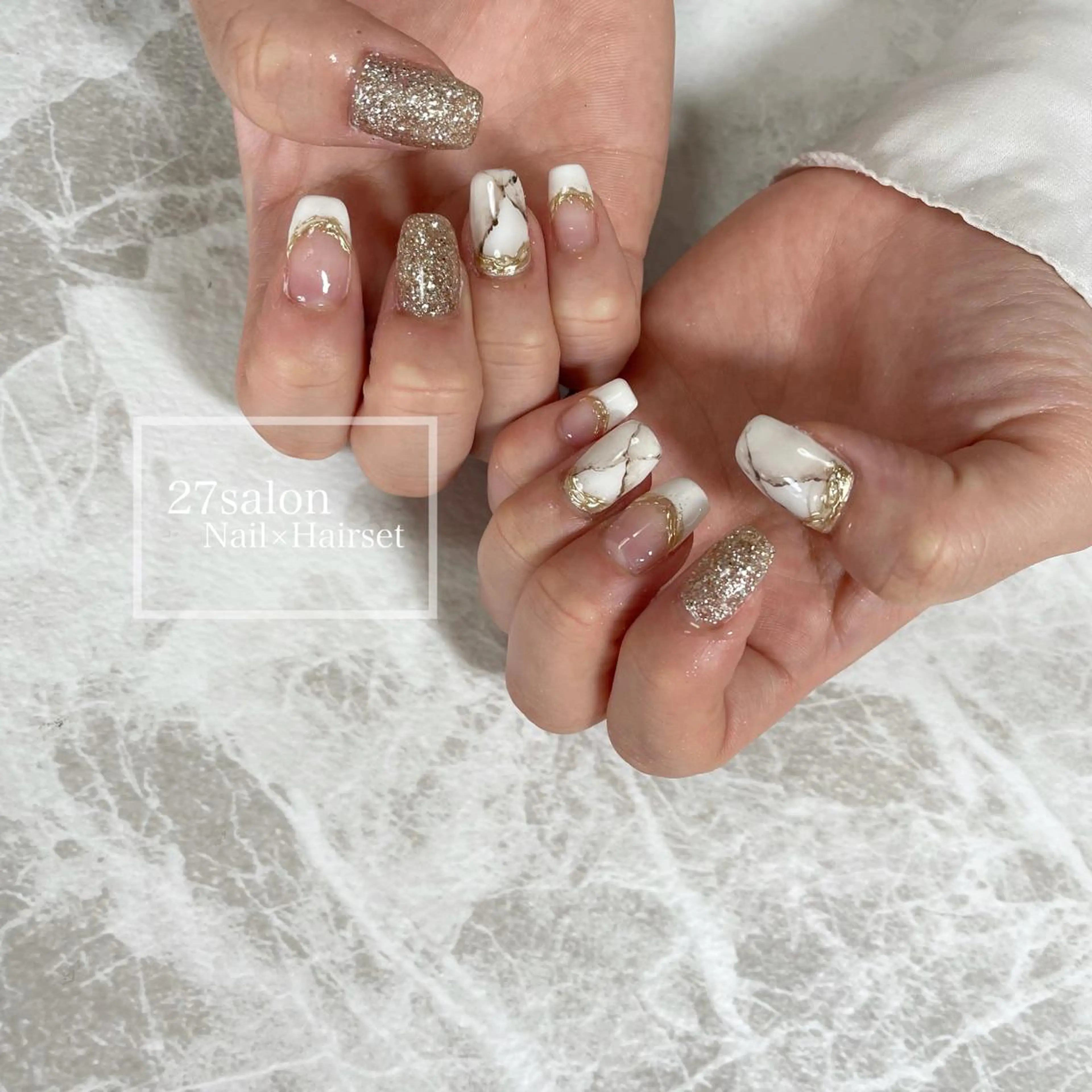 ネイル フレンチネイル 大理石ネイル(マーブル) 27salon yuinaのネイルデザイン