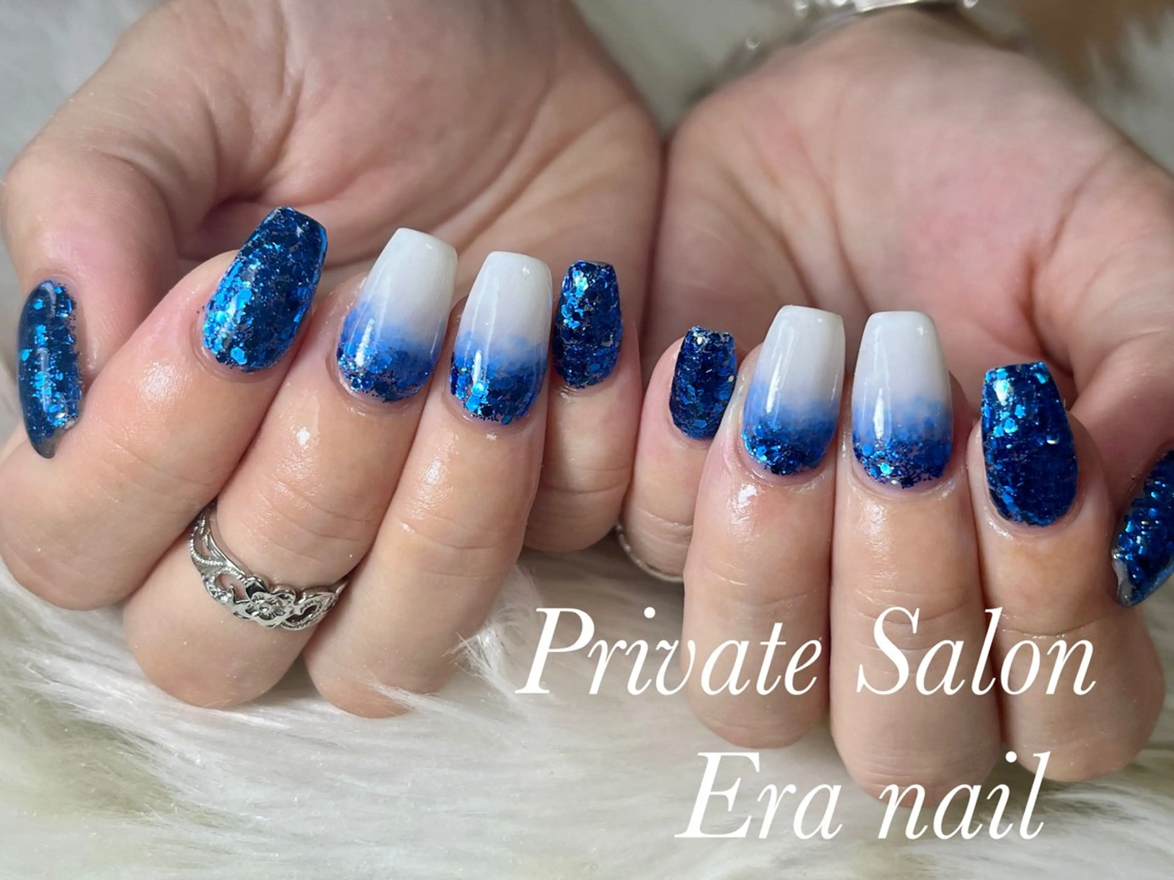 ネイル グラデーション ラメ(グリッター) ホワイト Era nailのネイルデザイン