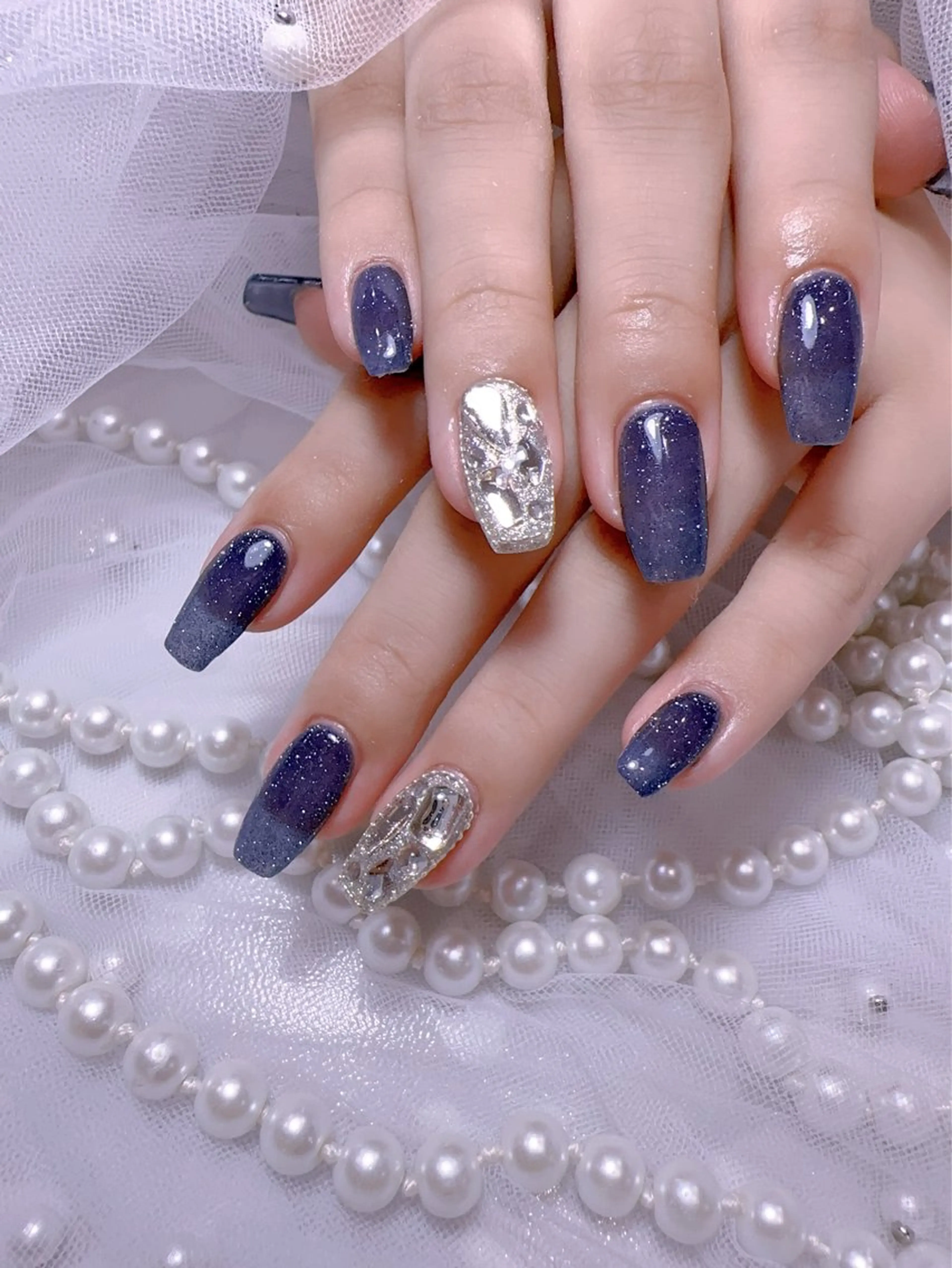 ネイル アートネイル フラッシュネイル フレンチネイル ジェルネイル ガラスフレンチ ハンドネイル You&Me Miyuのネイルデザイン