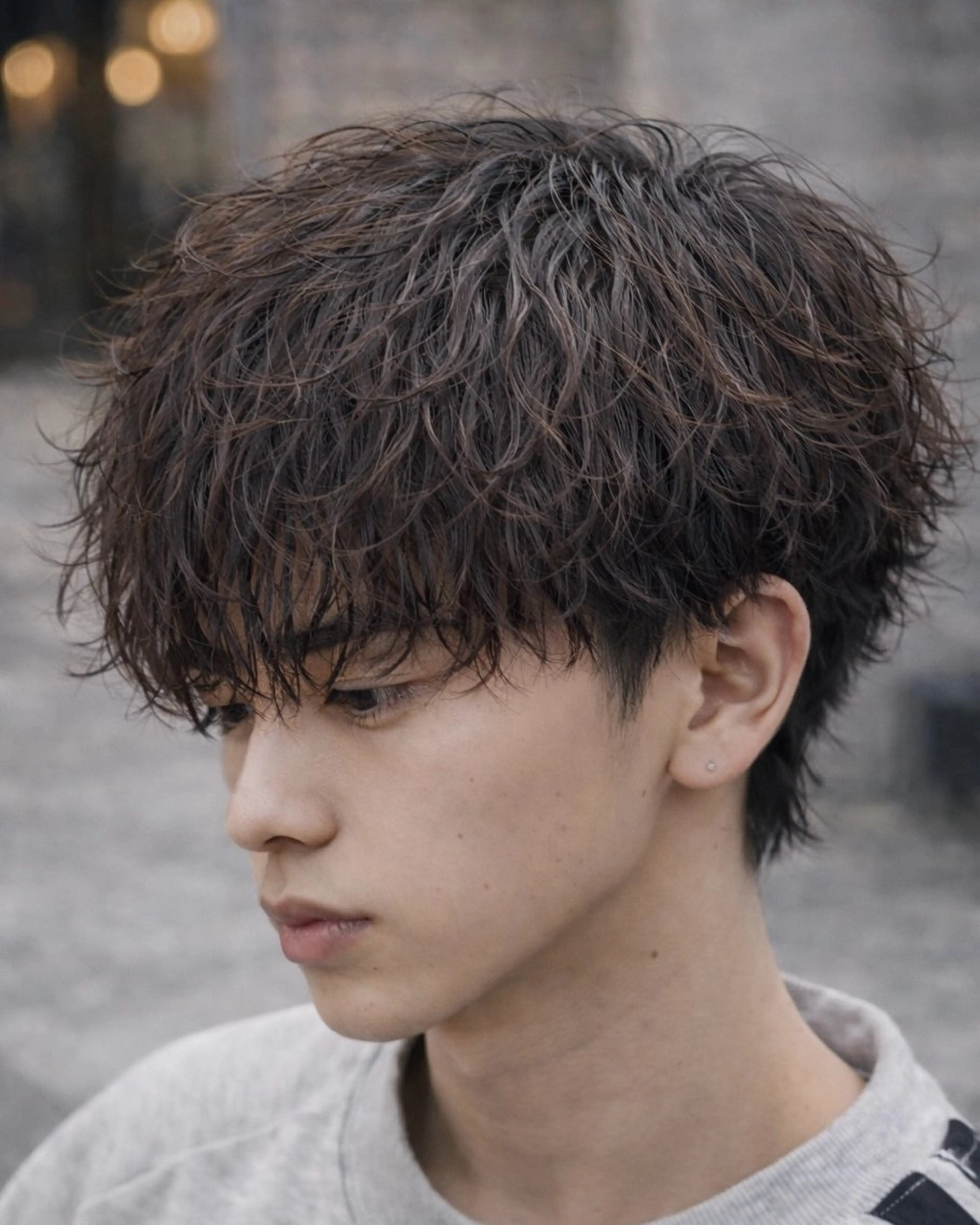 パーマ メンズ カット パーマ シャドウ/フェザー 朝崎倭斗のヘアスタイル