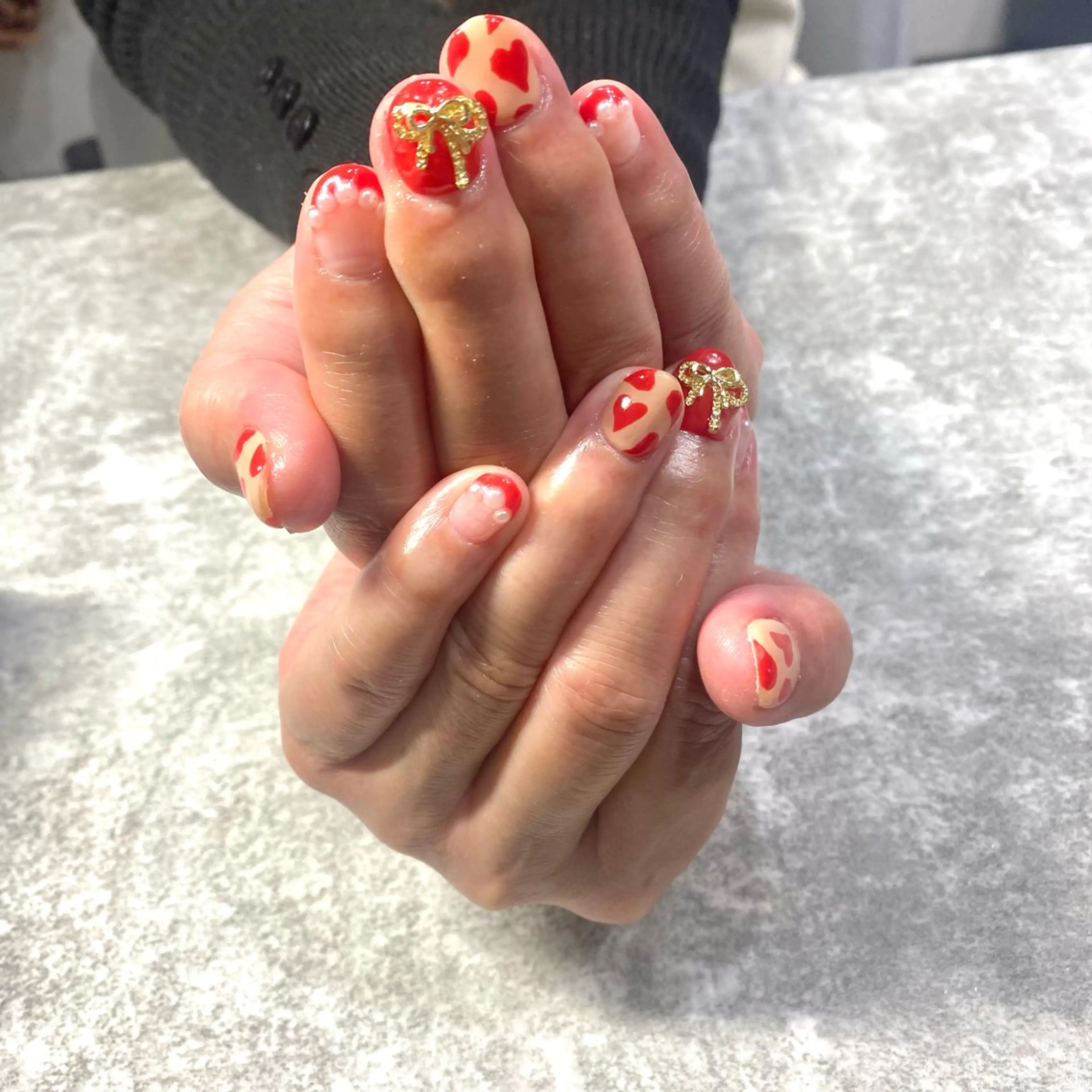 ネイル ハート リボン ショートネイル ハンドネイル ★Rinail... .のネイルデザイン