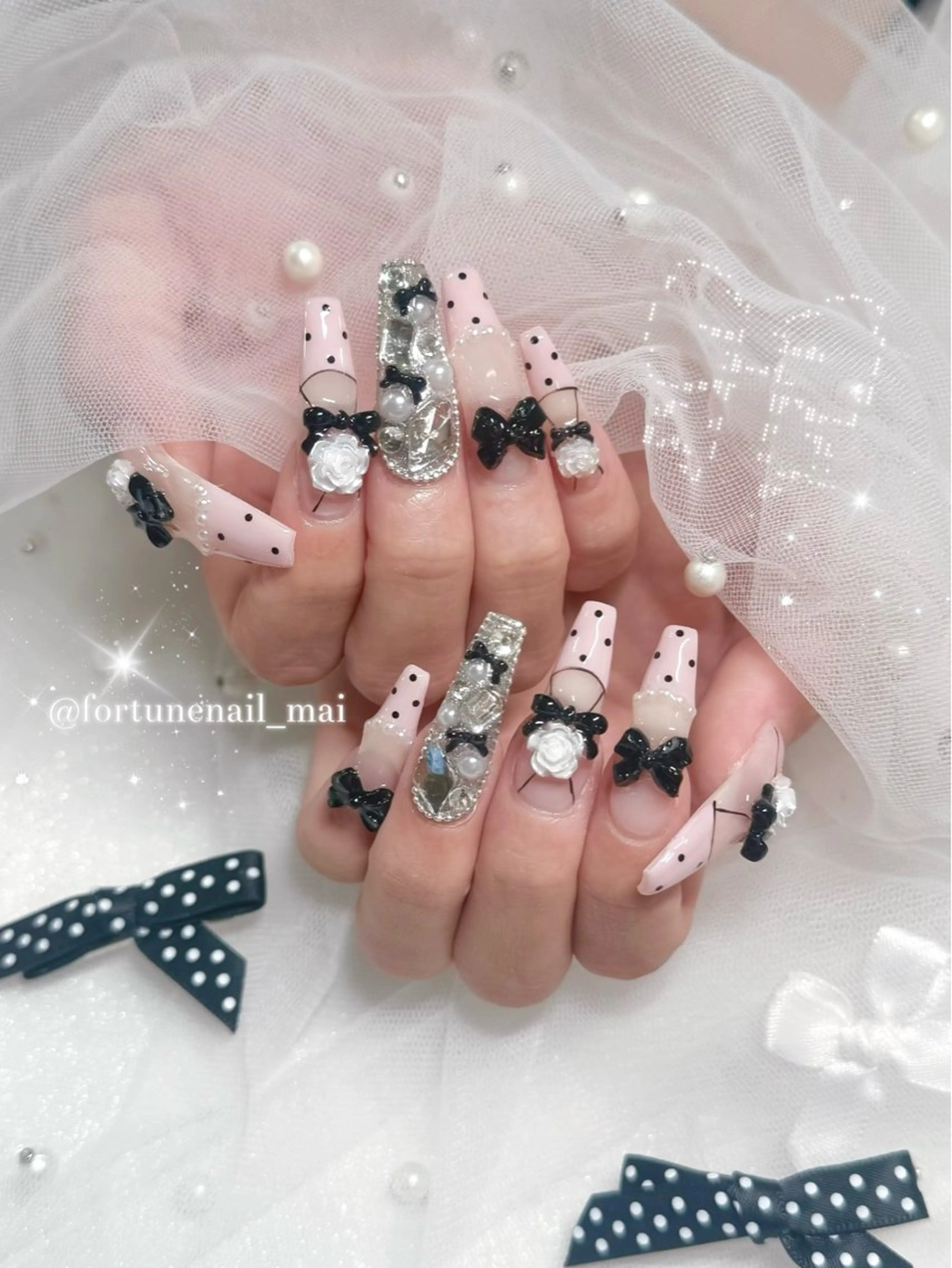 ネイル ガーリー ハンドネイル 🎀Mai 🎀✩.*のネイルデザイン