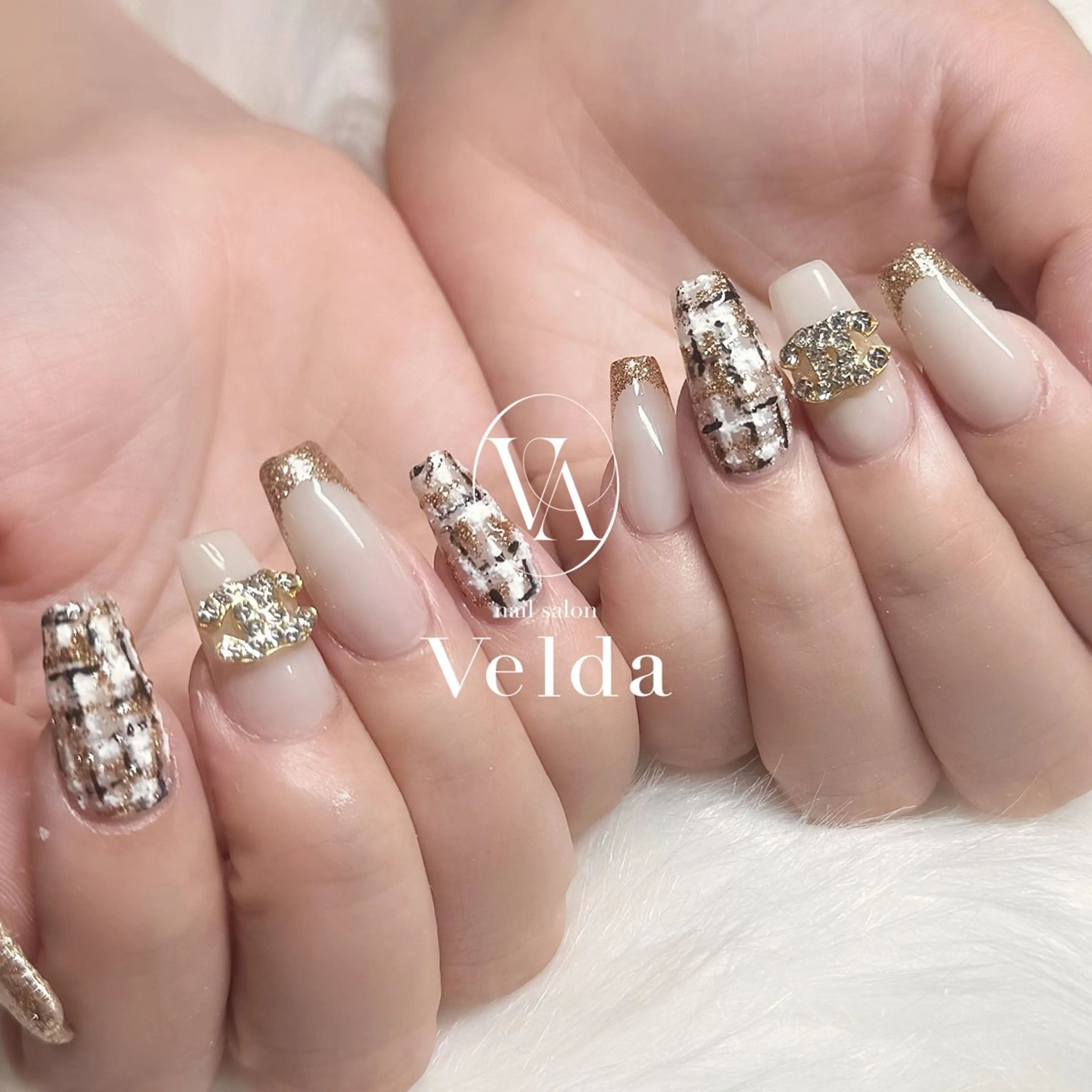 ネイル フレンチネイル ラメ(グリッター) ツイードネイル 💎Rina 💎のネイルデザイン