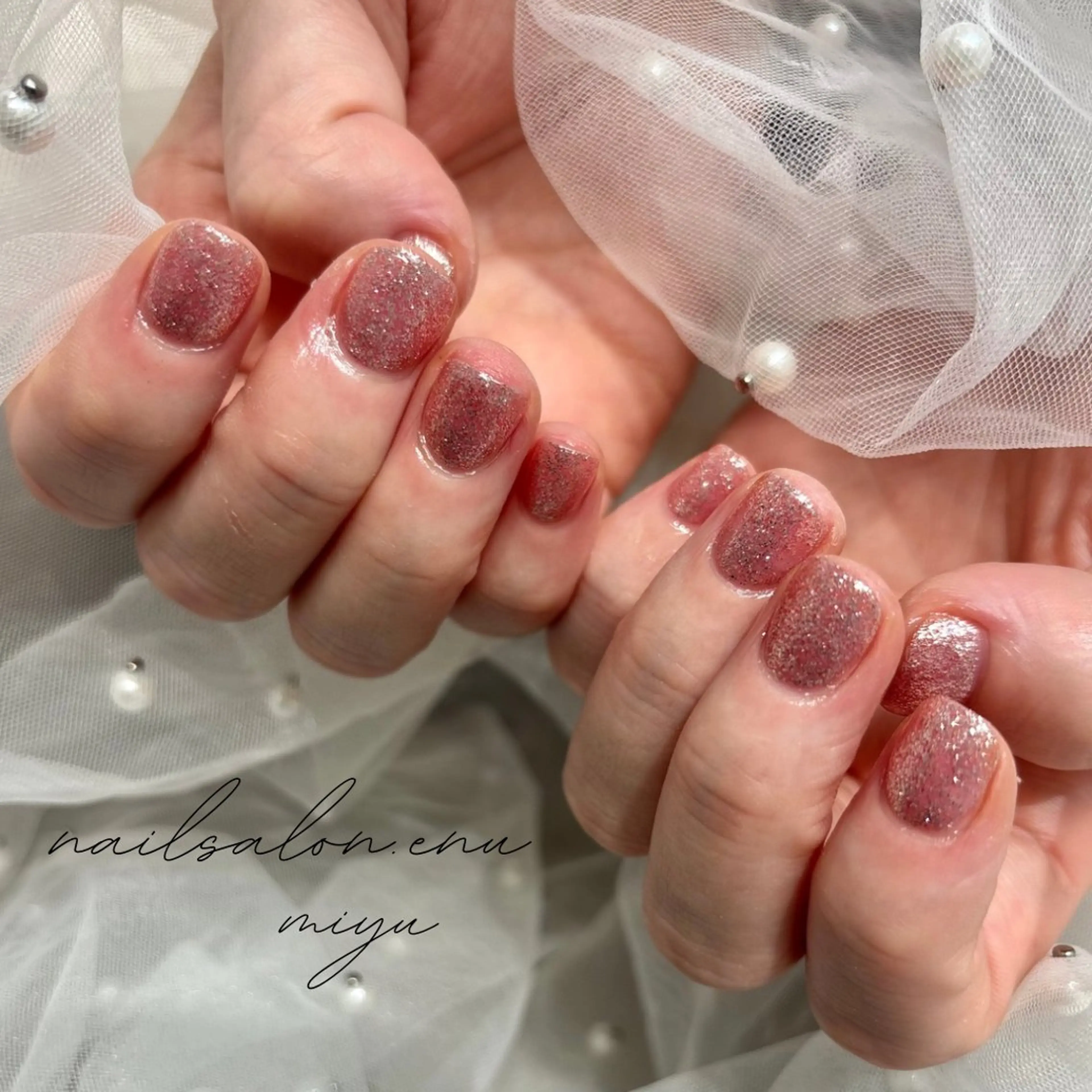 ネイル キラキラネイル ラメ(グリッター) ワンカラーネイル ピンク nailsalon enu.　miyuのネイルデザイン