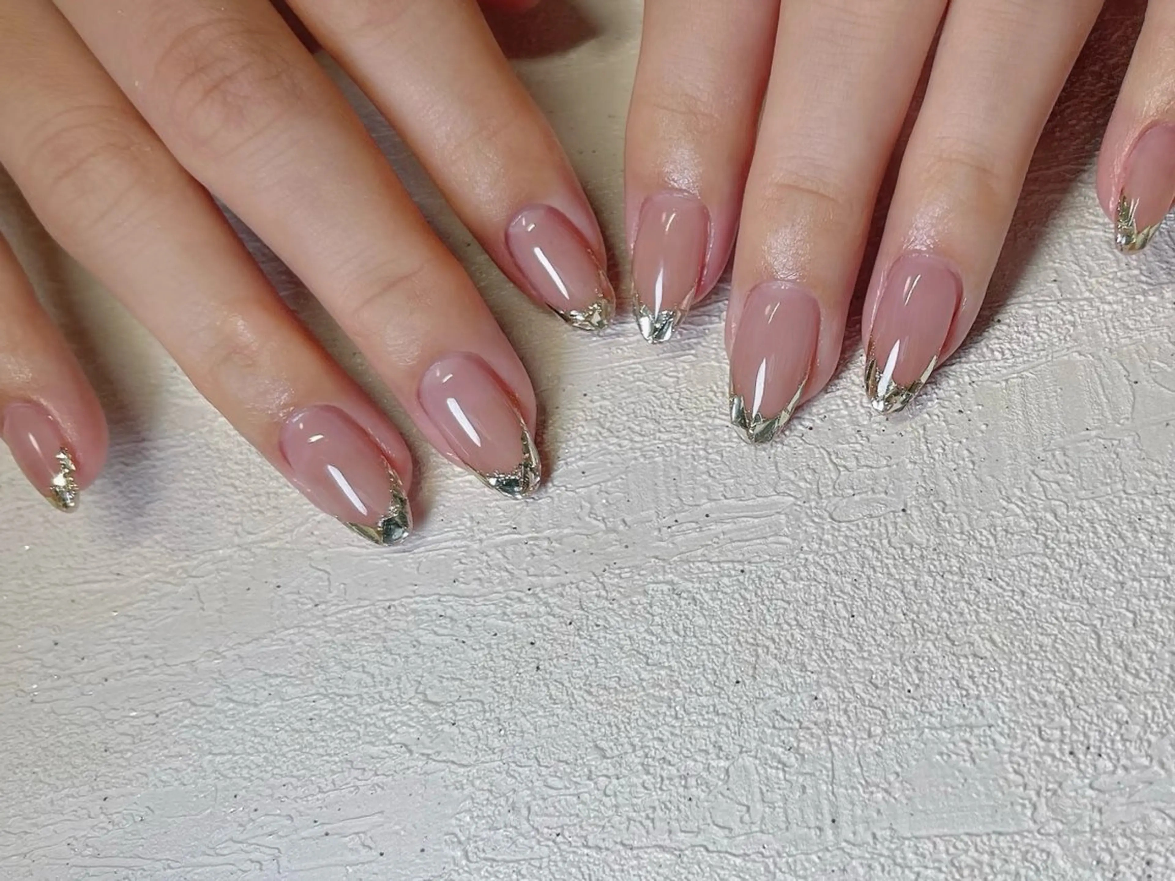 【スペシャルフレンチ】キラキラガラス/ミラー/オーロラフレンチ 6980円の写真