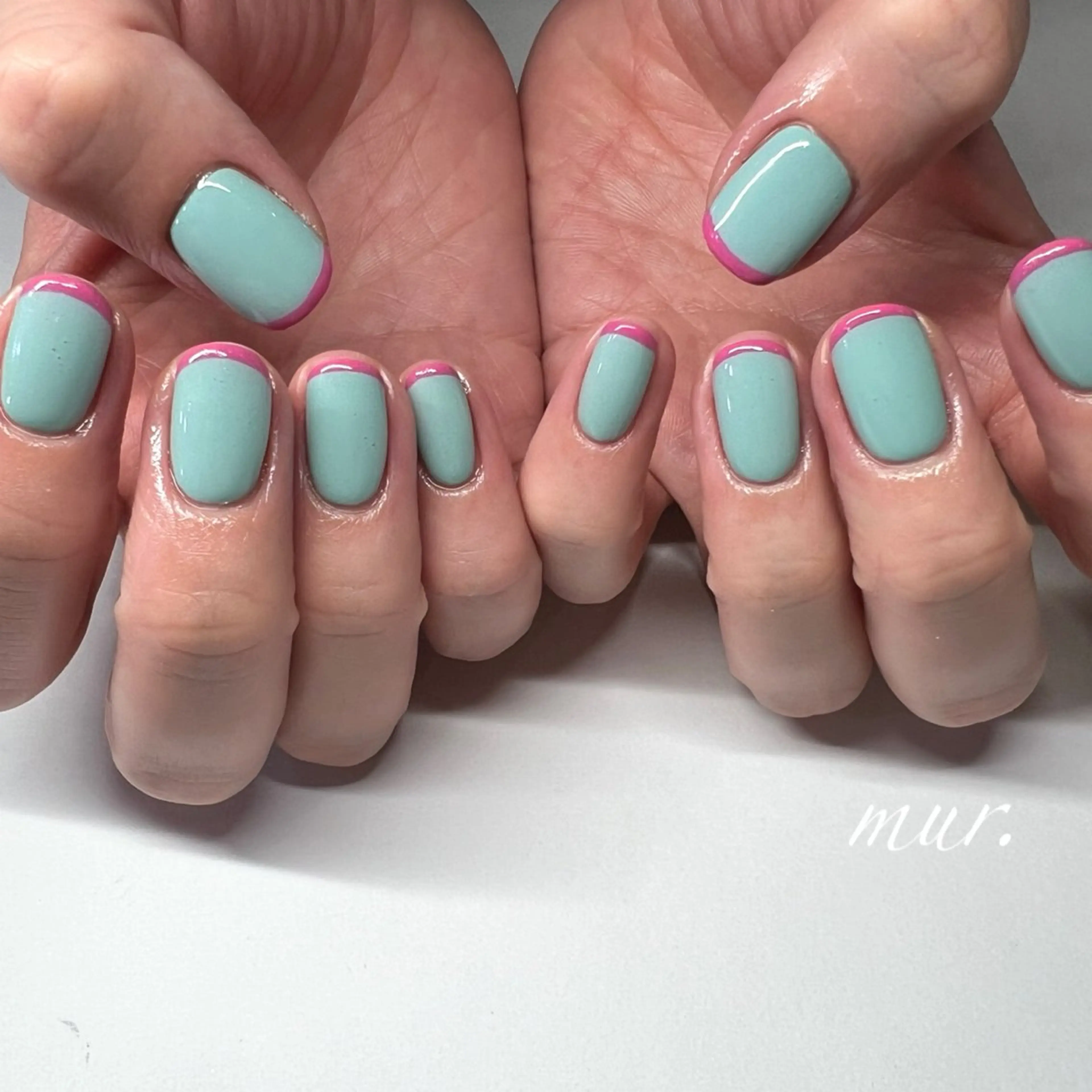 ネイル ブルー フレンチネイル ジェルネイル 韓国ネイル ワンカラーネイル nailsalon mur.のネイルデザイン