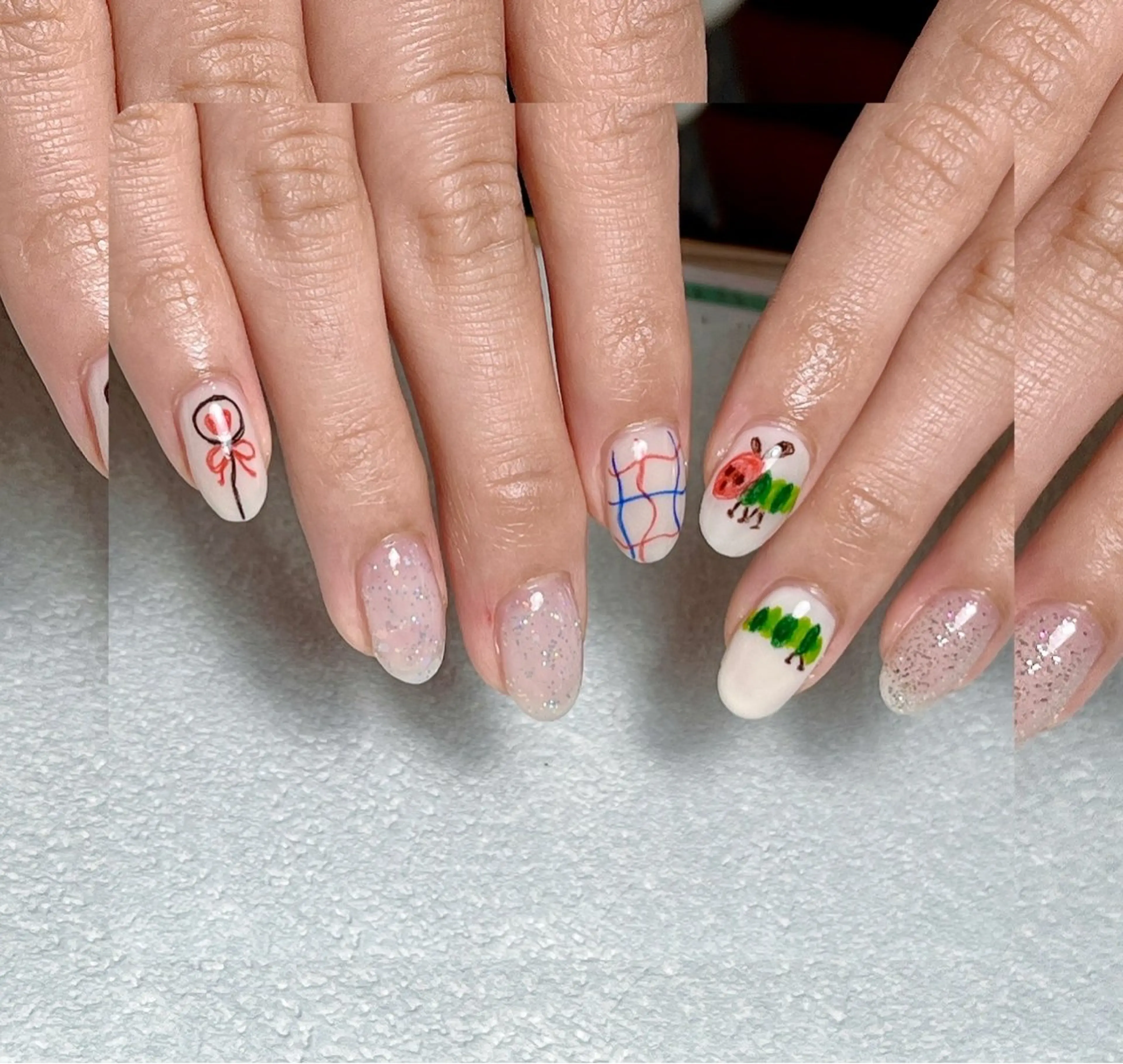 ネイル ハンドネイル tsumeya ゆるかわ手描きネイルのネイルデザイン