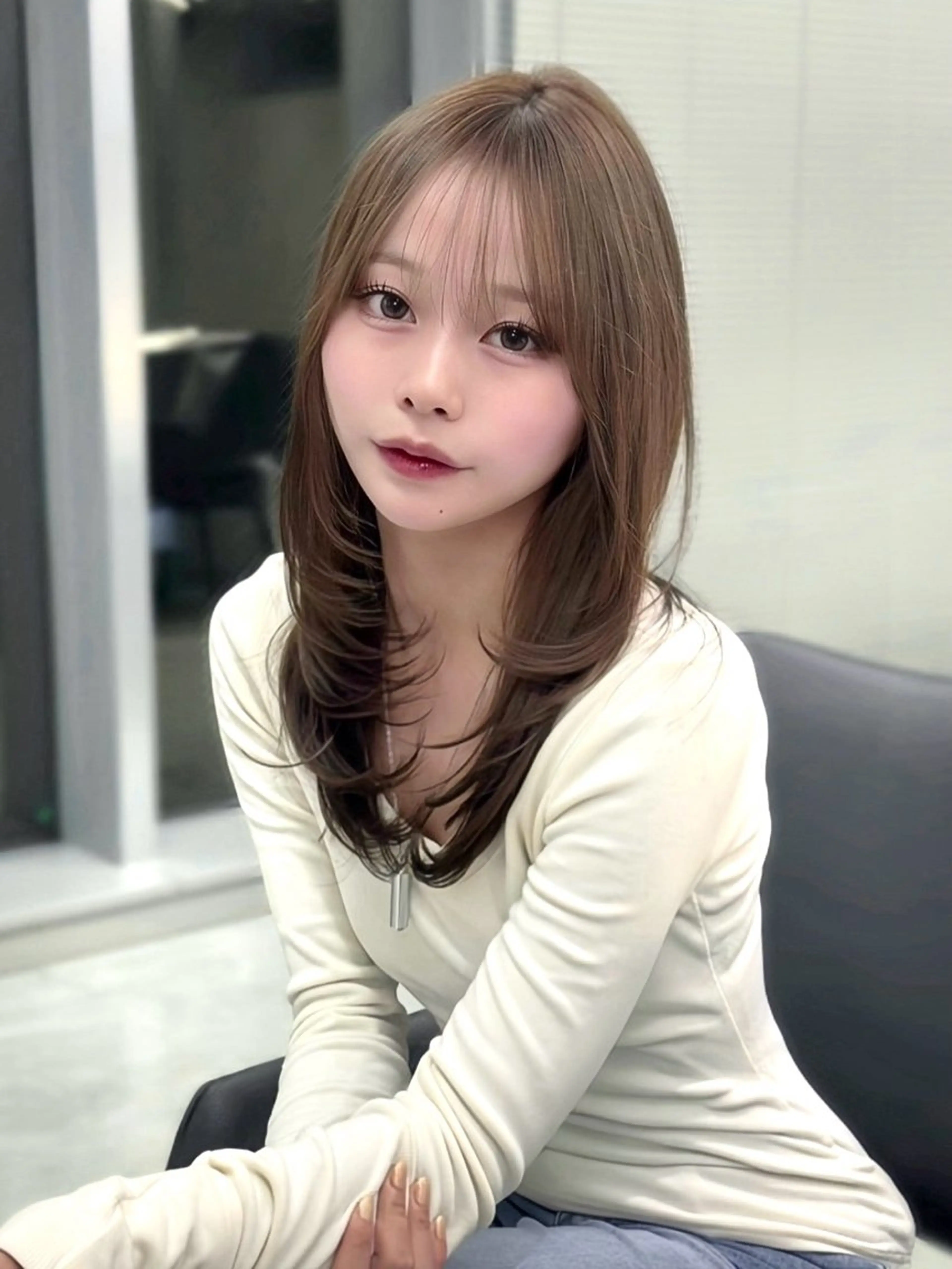 ロング カラー ブラウンカラー レイヤーカット 似合わせカット ヘアカラー 名古屋/中顔面短縮 ✨/小顔ハイレイヤーのヘアスタイル