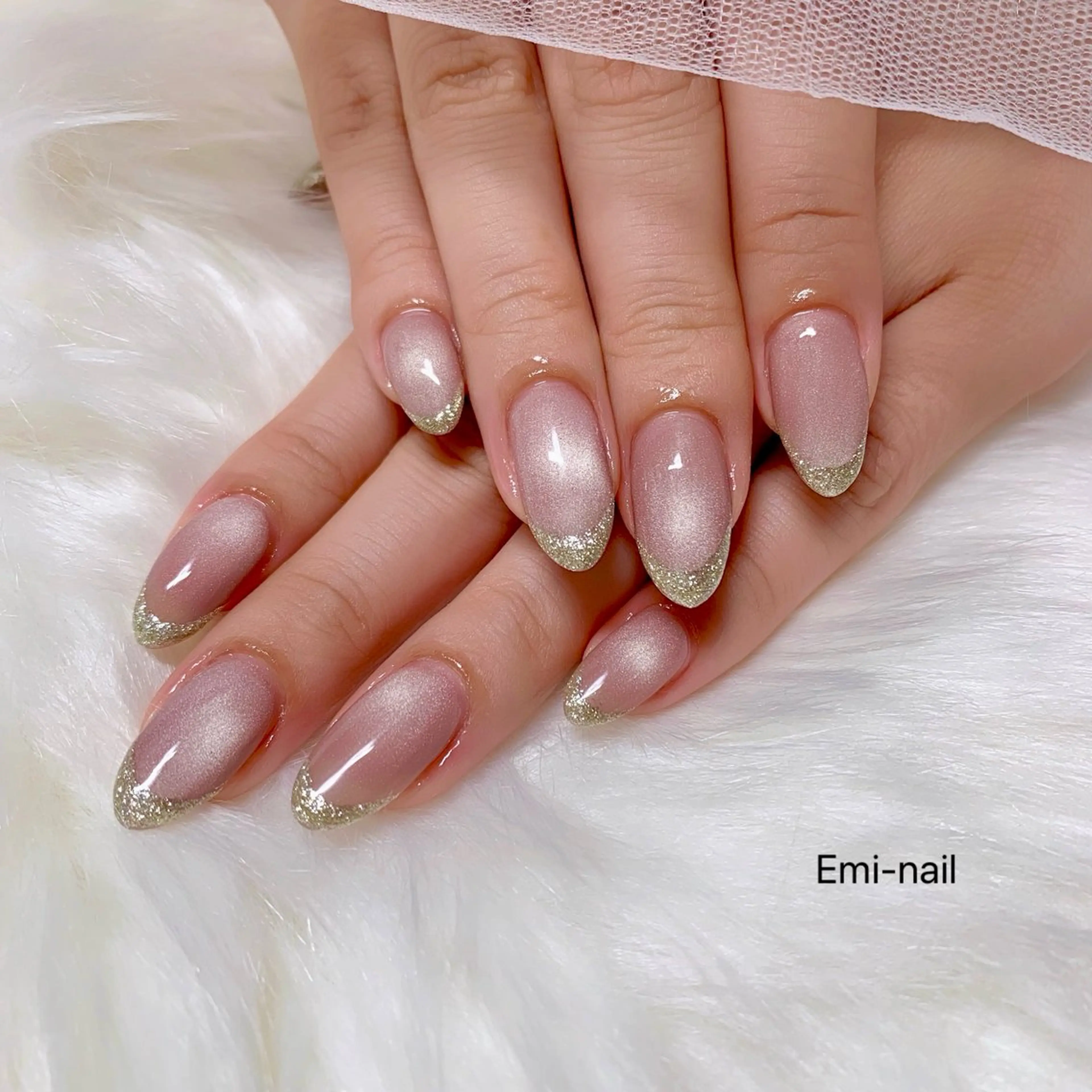 ネイル フレンチネイル ラメ(グリッター) ハンドネイル Emi-nail 江﨑のネイルデザイン