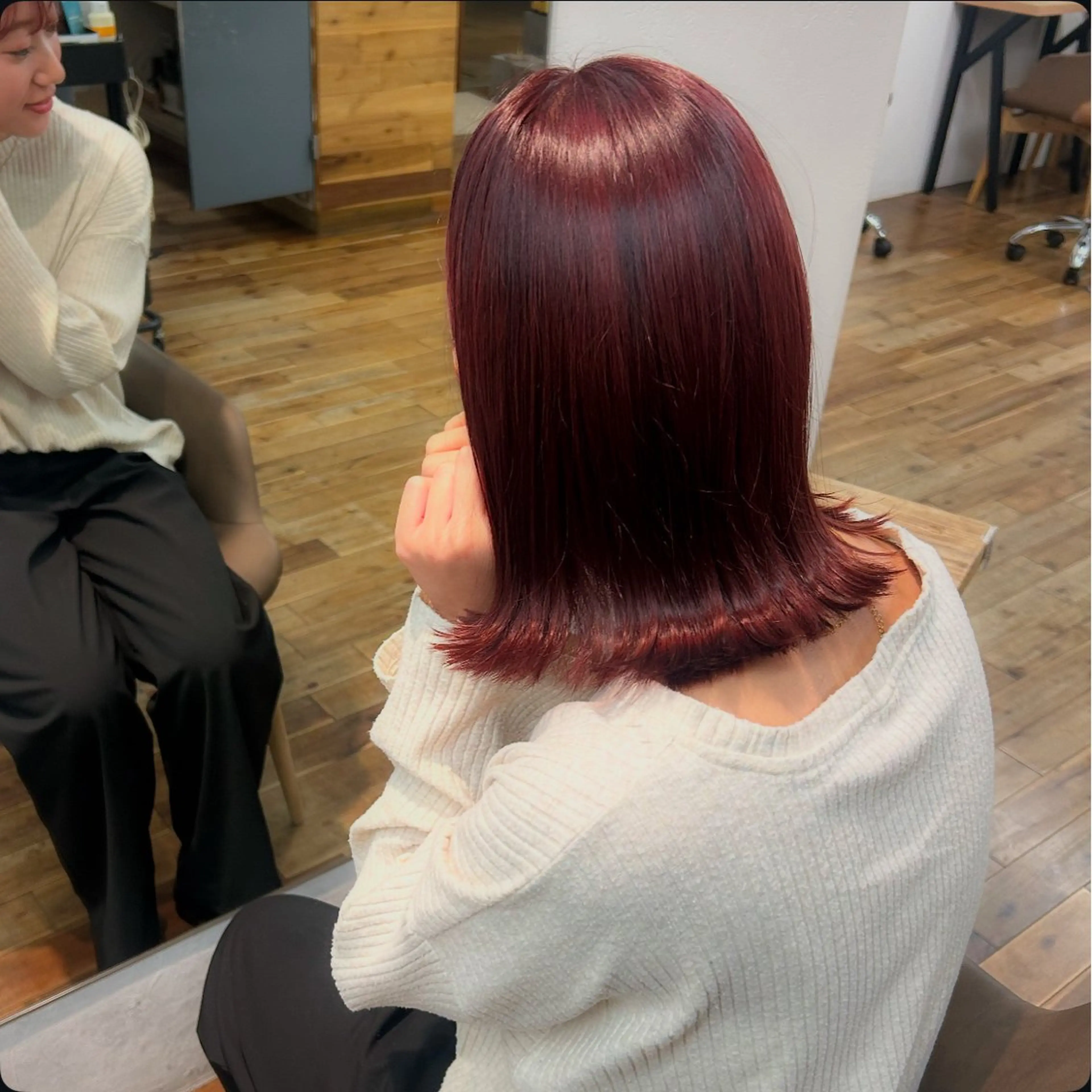 ミディアム カラー レッドカラー ヘアカラー 大阪デザインカラー/ カットモデル募集のヘアスタイル