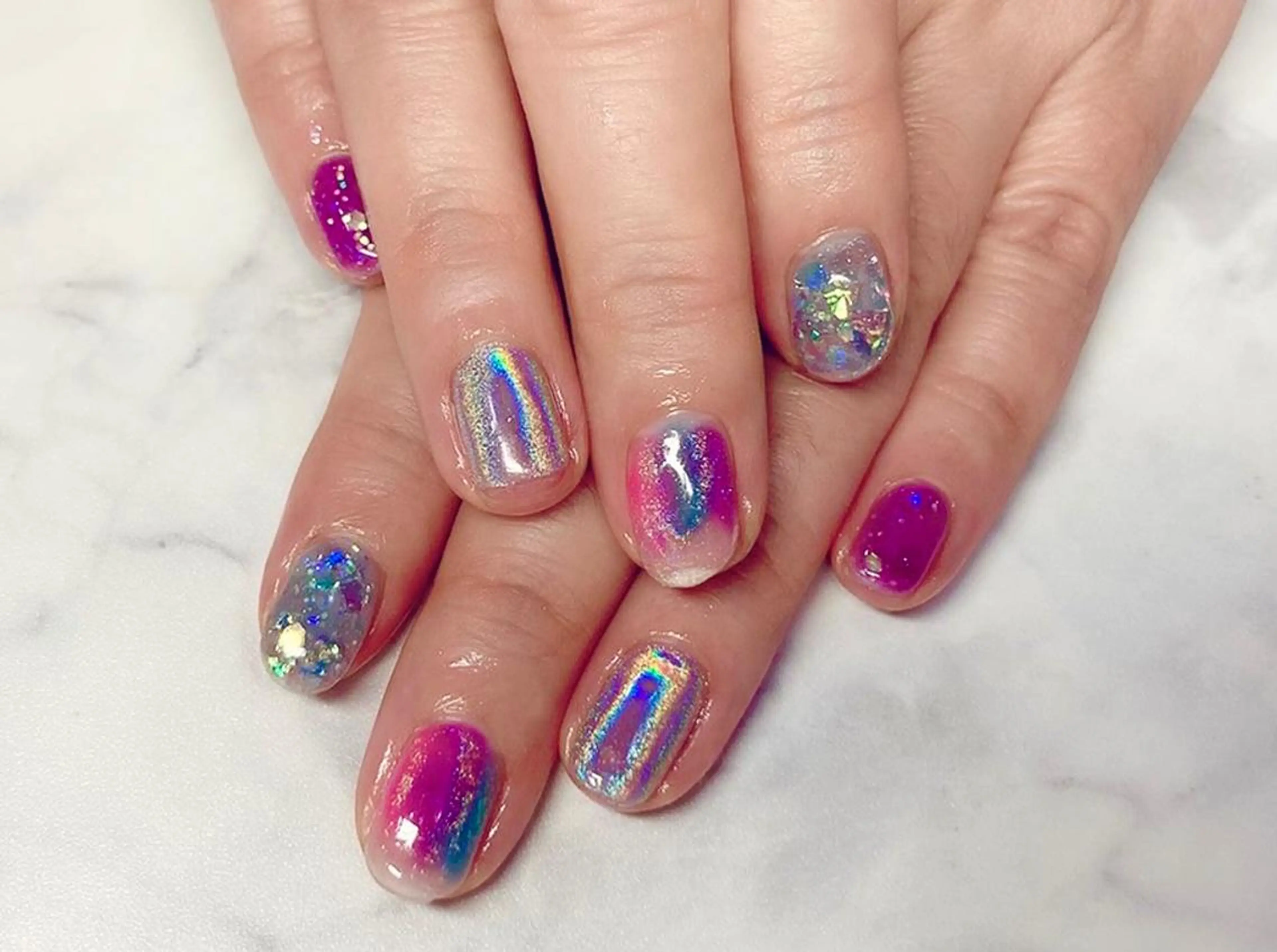 ネイル ジェルネイル ミラーネイル パラジェル 夏ネイル ハンドネイル Nail&eye Belire 新宿のネイルデザイン