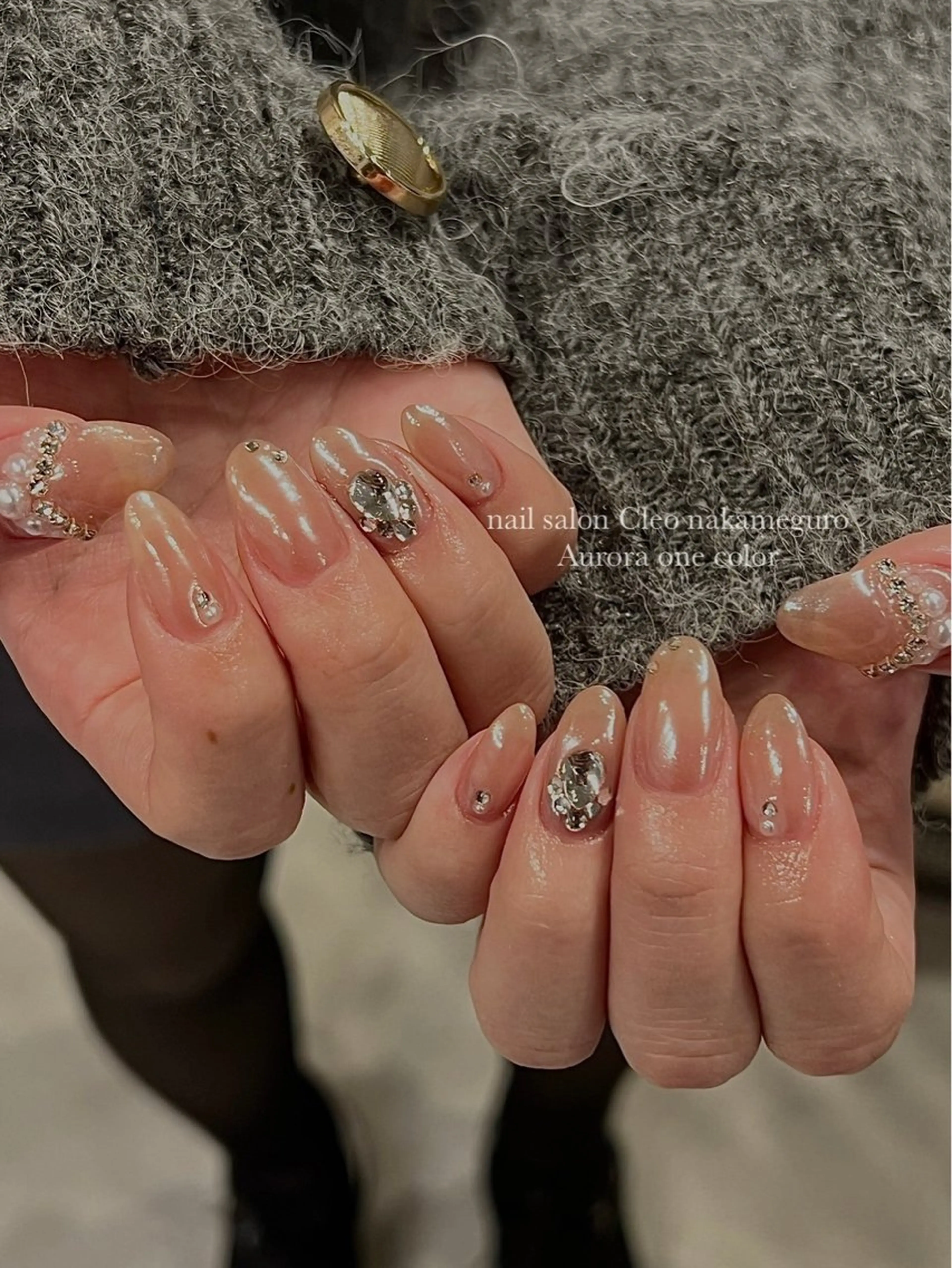ネイル アートネイル オーロラネイル ジェルネイル ハート 韓国ネイル ハンドネイル Cleo中目黒店 Hinahoのネイルデザイン