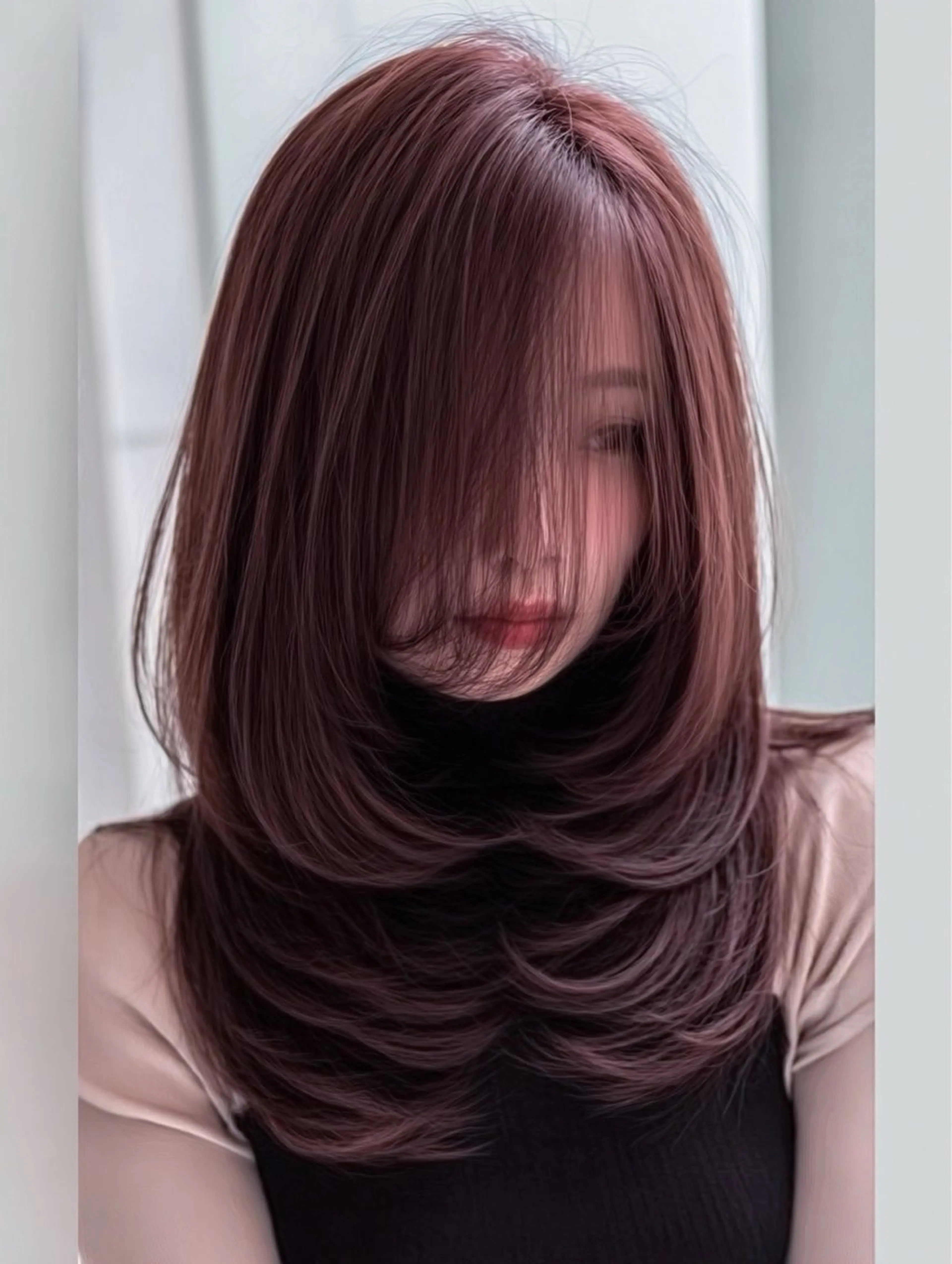 ミディアム 顔まわりレイヤー 顔周りカット ハッシュカット ハイレイヤー 韓国風ヘア カット ヘアカラー ✨毛髪診断で絶対綺麗 ✨美髪艶髪専門✨高浪のヘアスタイル