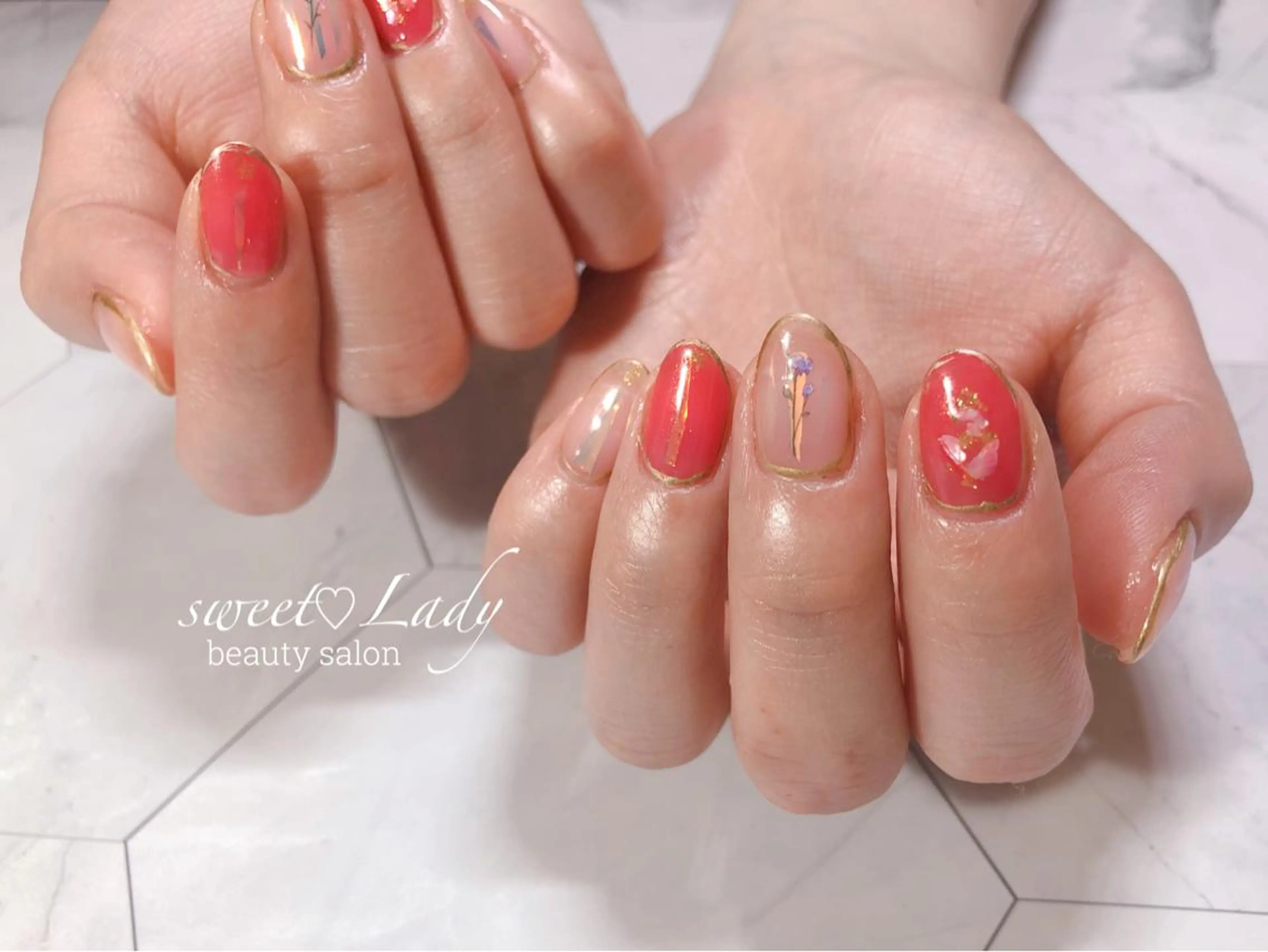 ネイル オーロラネイル ピンク 春ネイル ハンドネイル 藤本 まりこのネイルデザイン