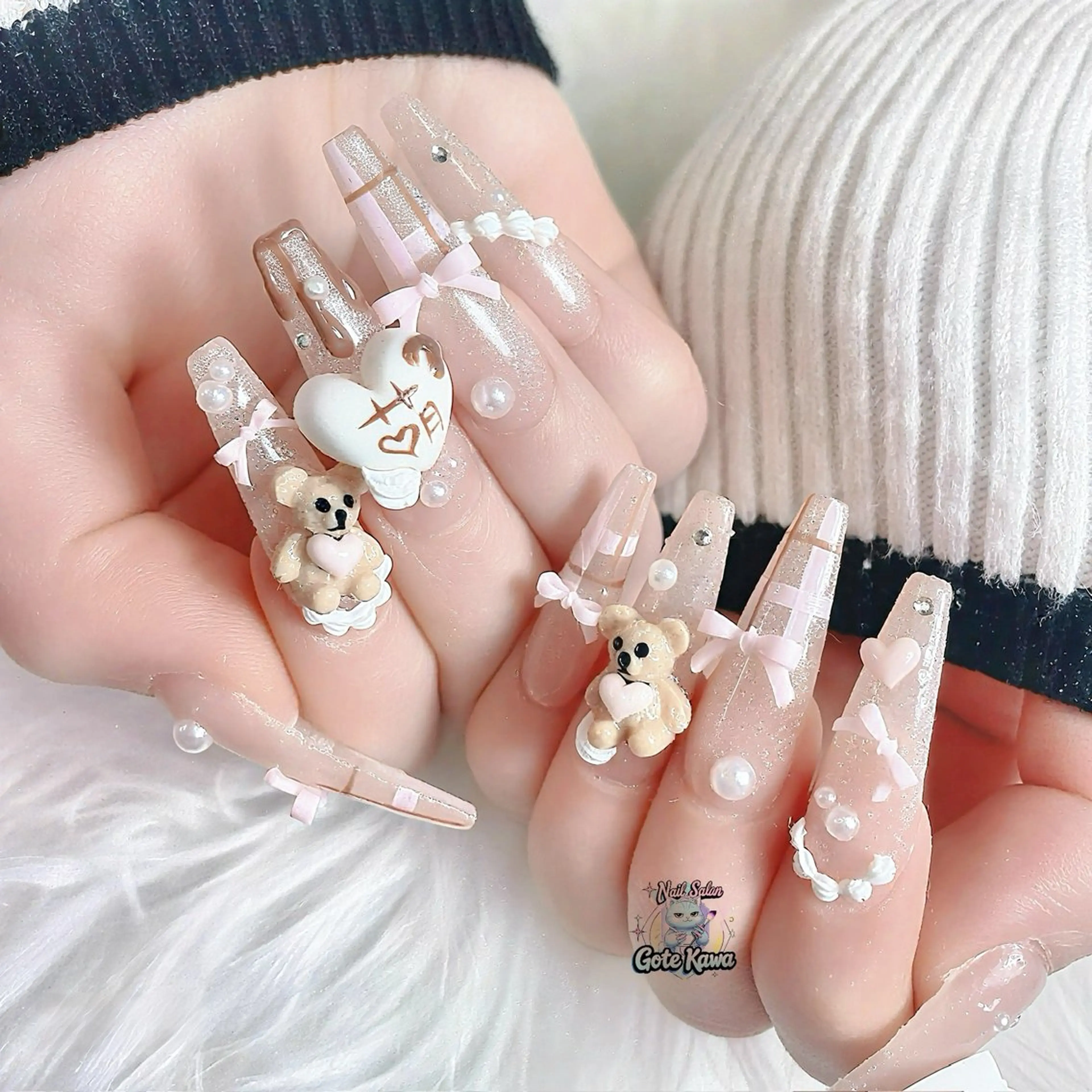 ネイル ハート リボン バレンタイン Gote Kawa nail salonのネイルデザイン