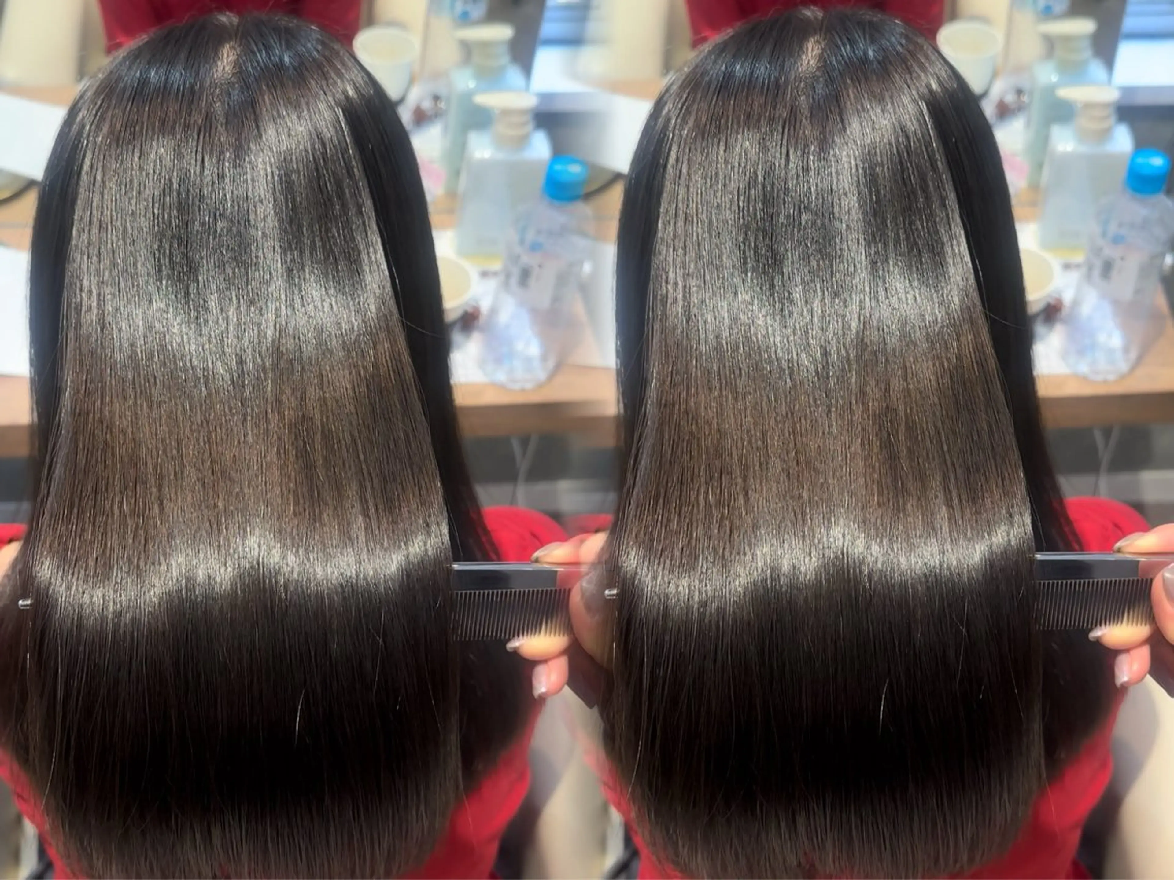 ロング カラー 酸性ストレート ヘアカラー 縮毛矯正 トリートメント 銀座レイヤーカット ×シースルー前髪のヘアスタイル