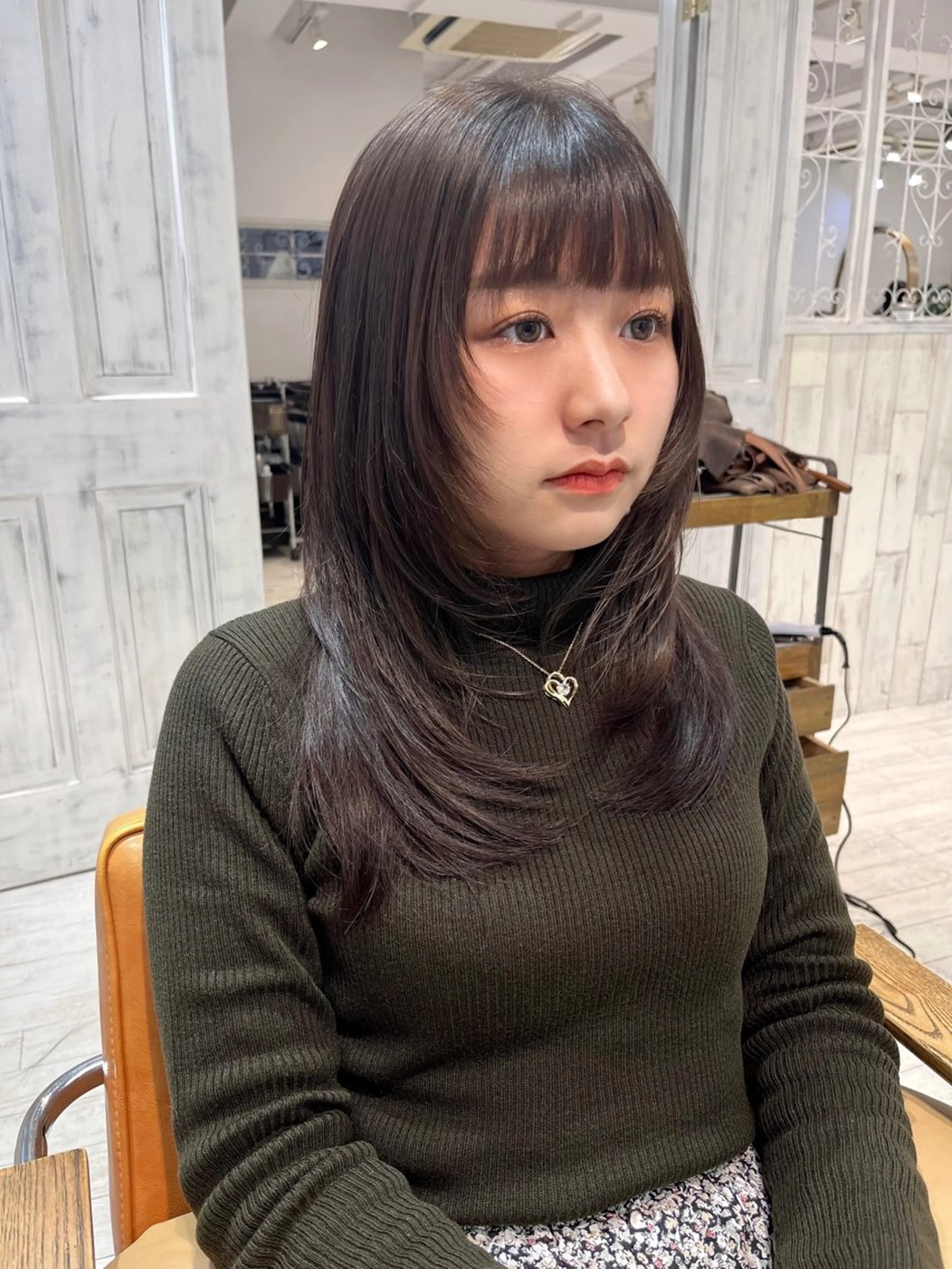 ロング カラー ブラウンカラー ラベンダーカラー 顔周りカット レイヤーカット 【韓国ヘア×透明感 カラー】笹谷 莉未のヘアスタイル