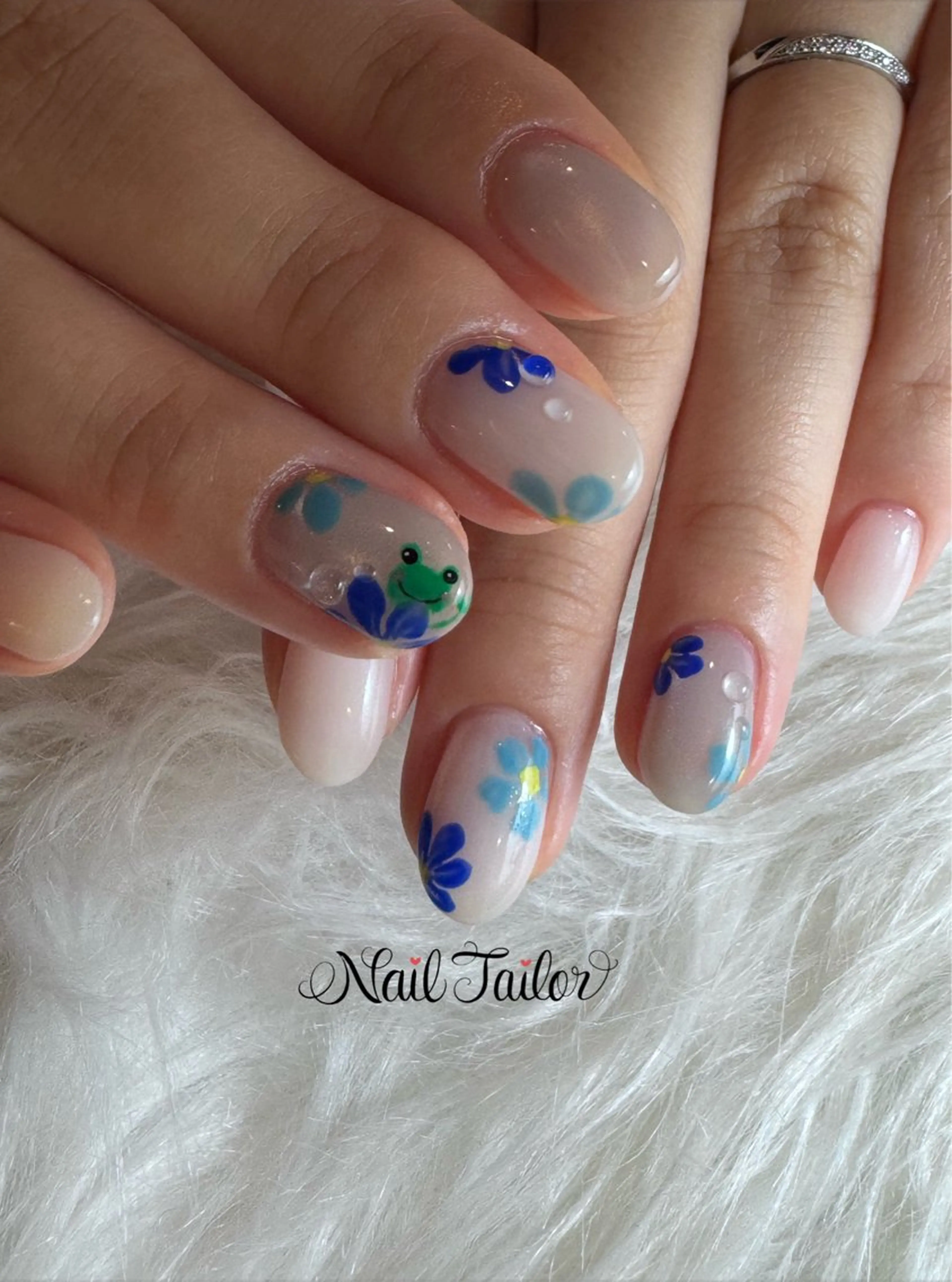 ネイル フラワーネイル 水色 ハンドネイル NailTailor ネイルテイラーのネイルデザイン