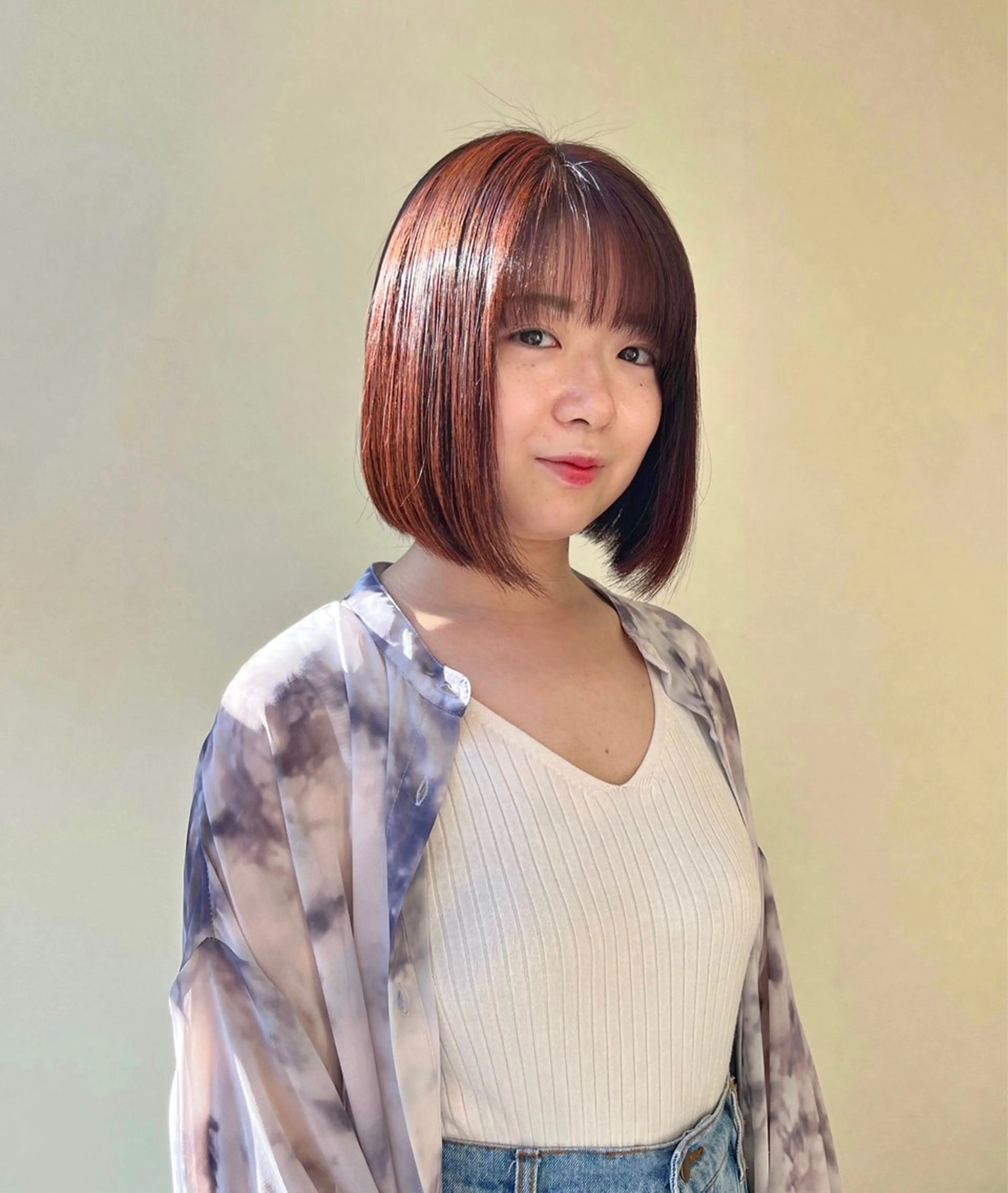 ミディアム カラー ブリーチ ブリーチなしカラー カット 似合わせ/美髪カラー /カンナのヘアスタイル