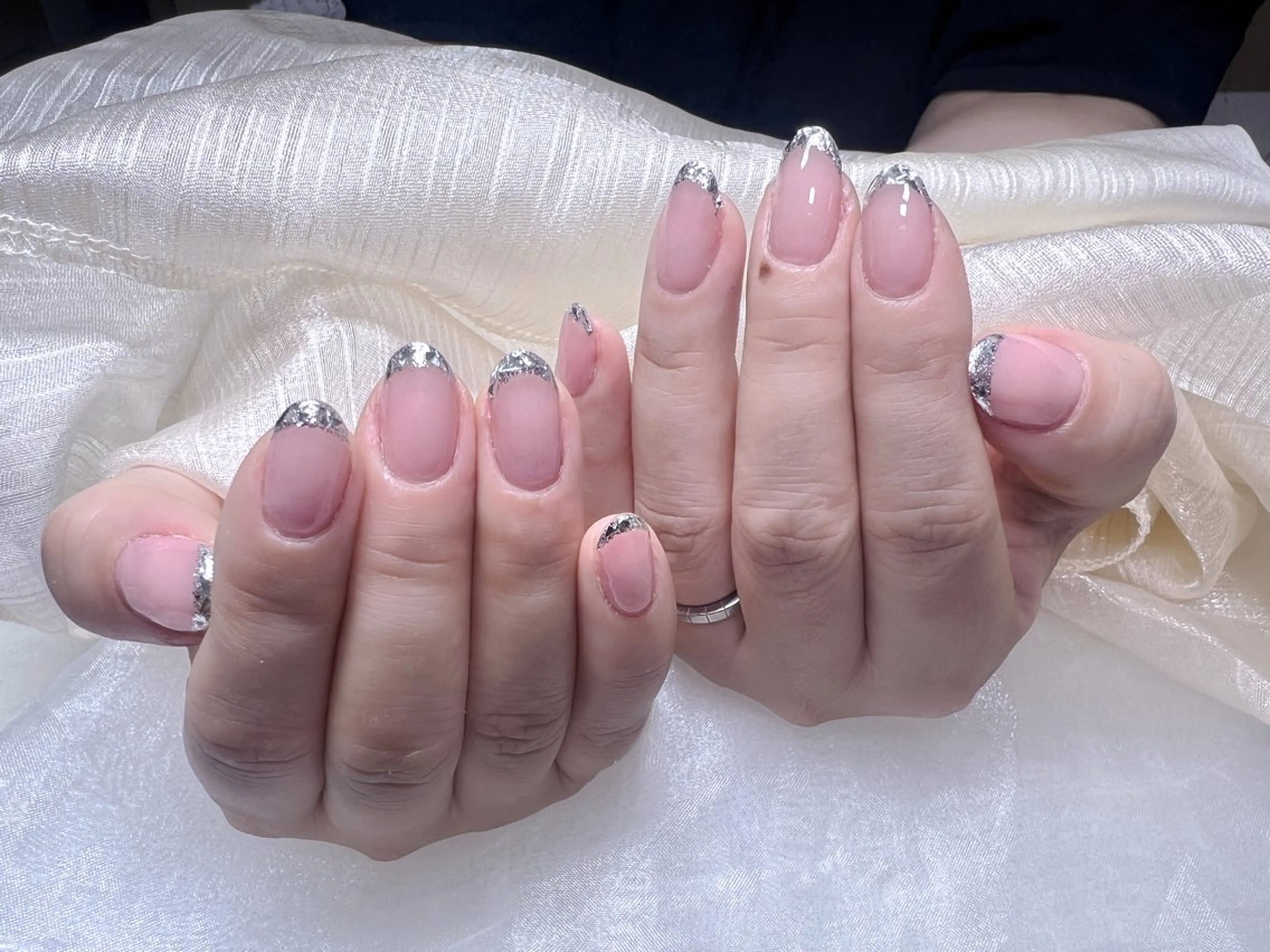 💅ガラスフレンチ/ミラーフレンチ/マグネットフレンチ(ベース追加+1000)の写真