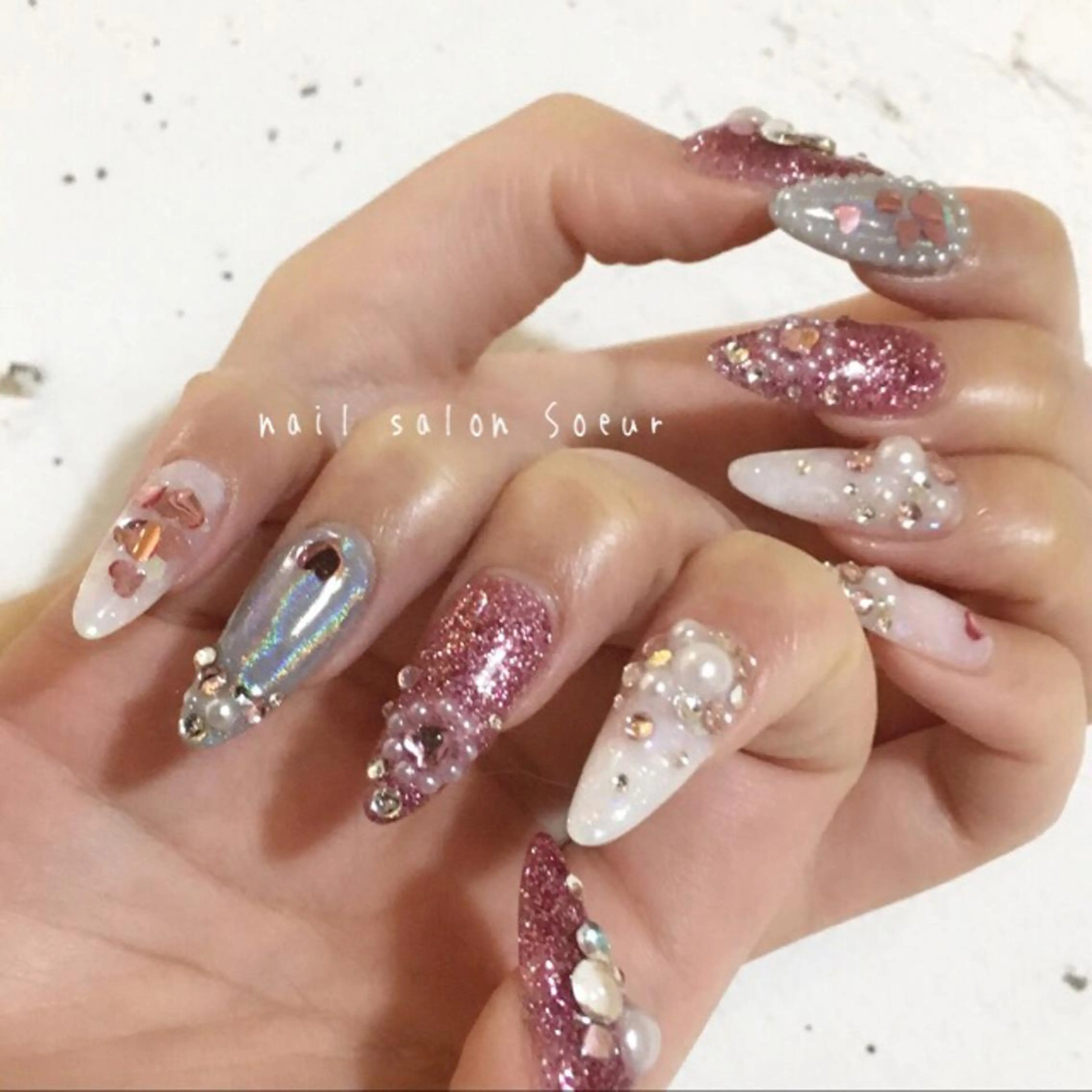 ネイル ハート 持ち込み スカルプネイル バレンタイン ハンドネイル nail salon Soeurのネイルデザイン