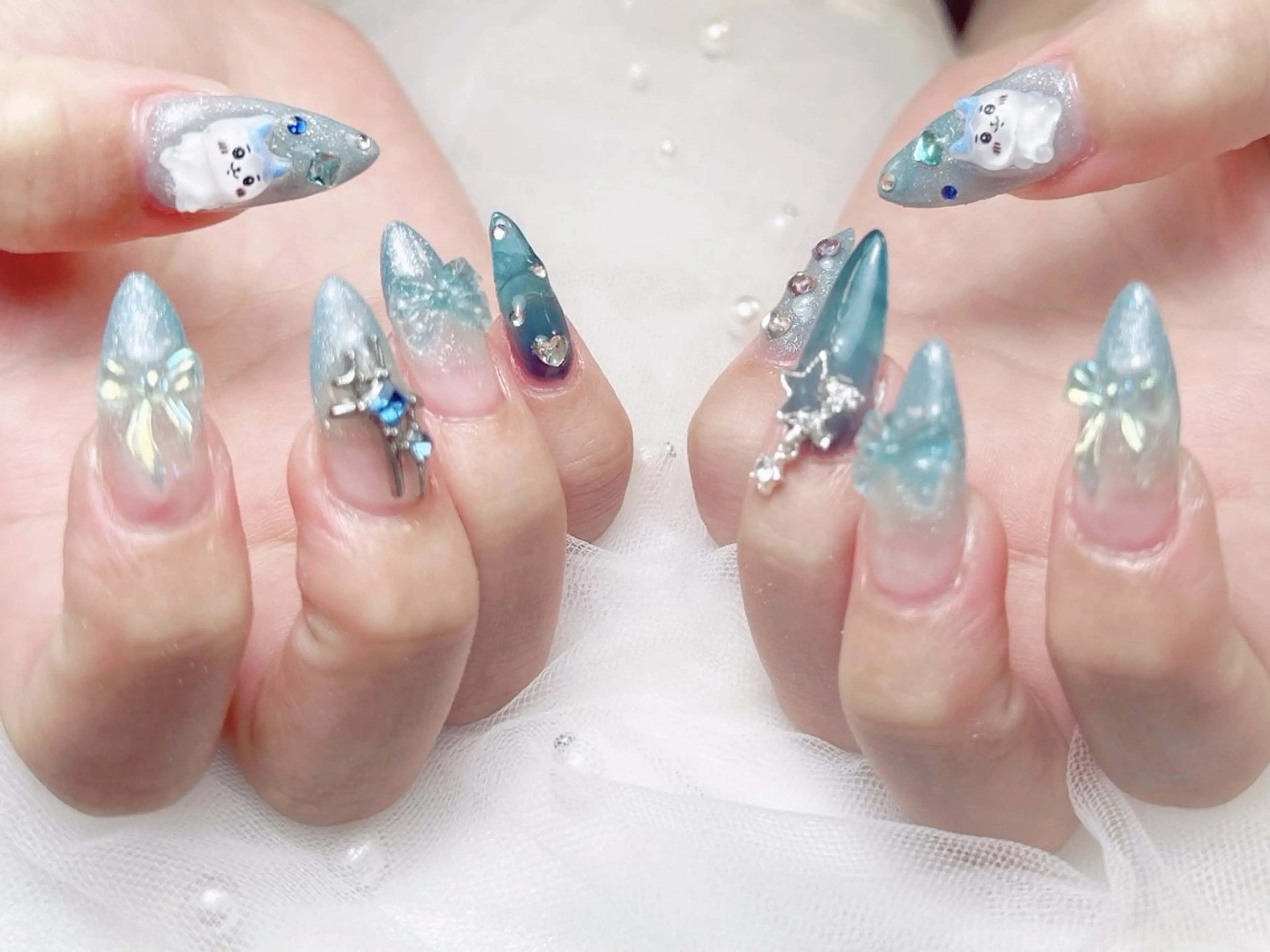 ネイル フレンチネイル ジェルネイル ハート 韓国ネイル マグネットネイル ハンドネイル ロータス ネイルサロンのネイルデザイン