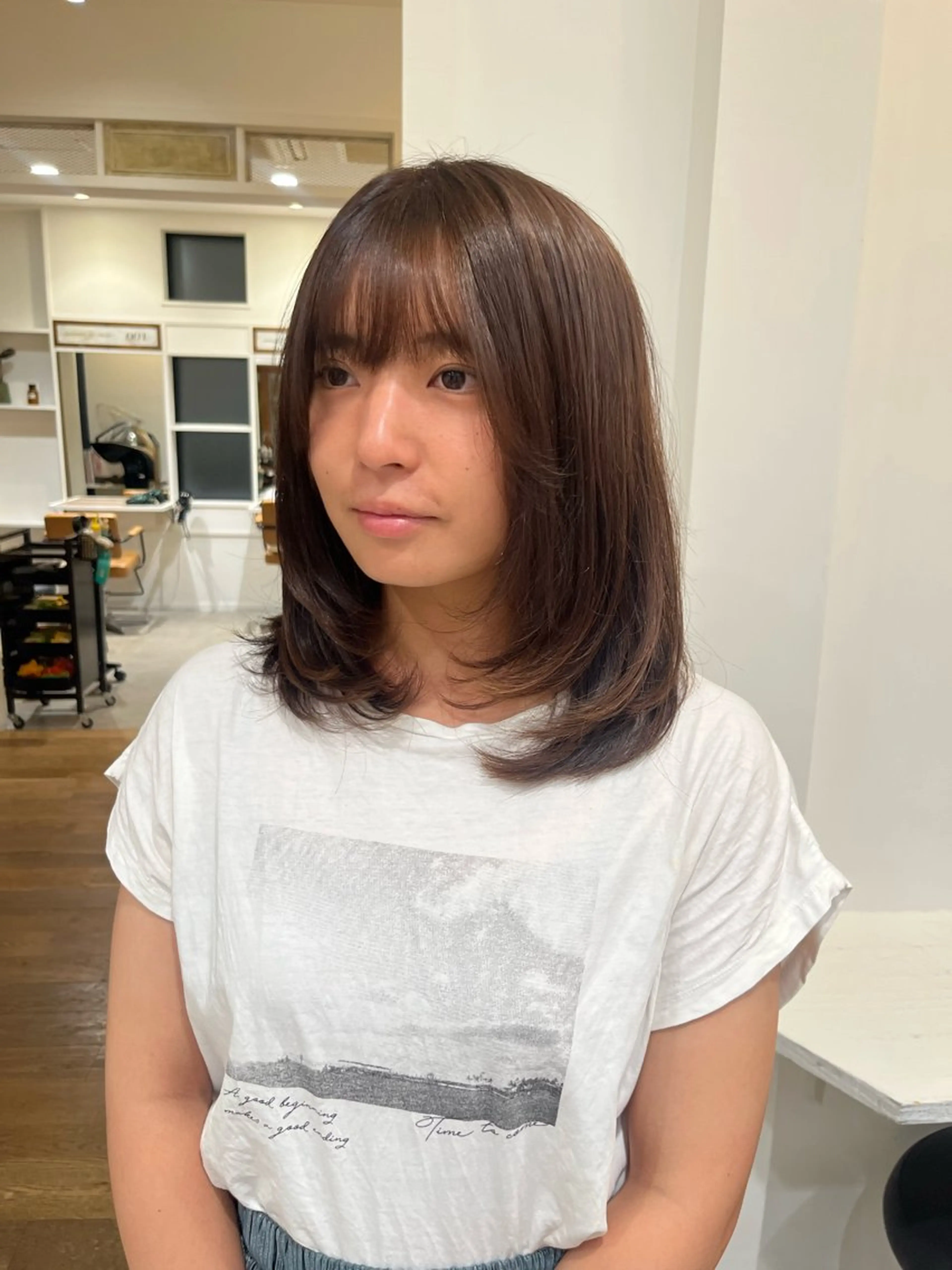 セミロング ボブ レイヤーカット トリートメント カット ヘアカラー トリートメント 無料カットモデル‪✨ ✂️Nanami🌷のヘアスタイル