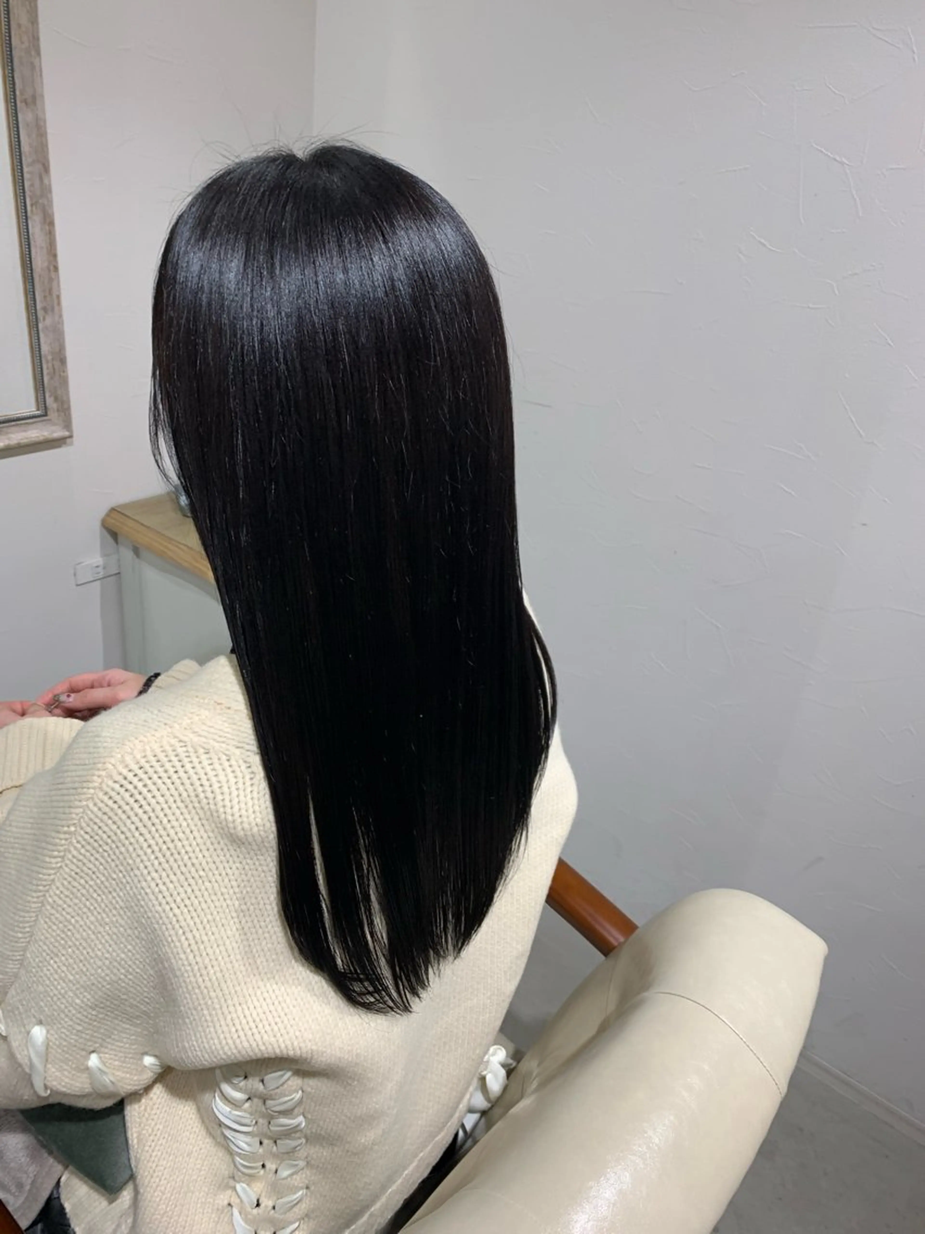ロング カラー 黒髪 ネイビーカラー 福永 ちひろのヘアスタイル