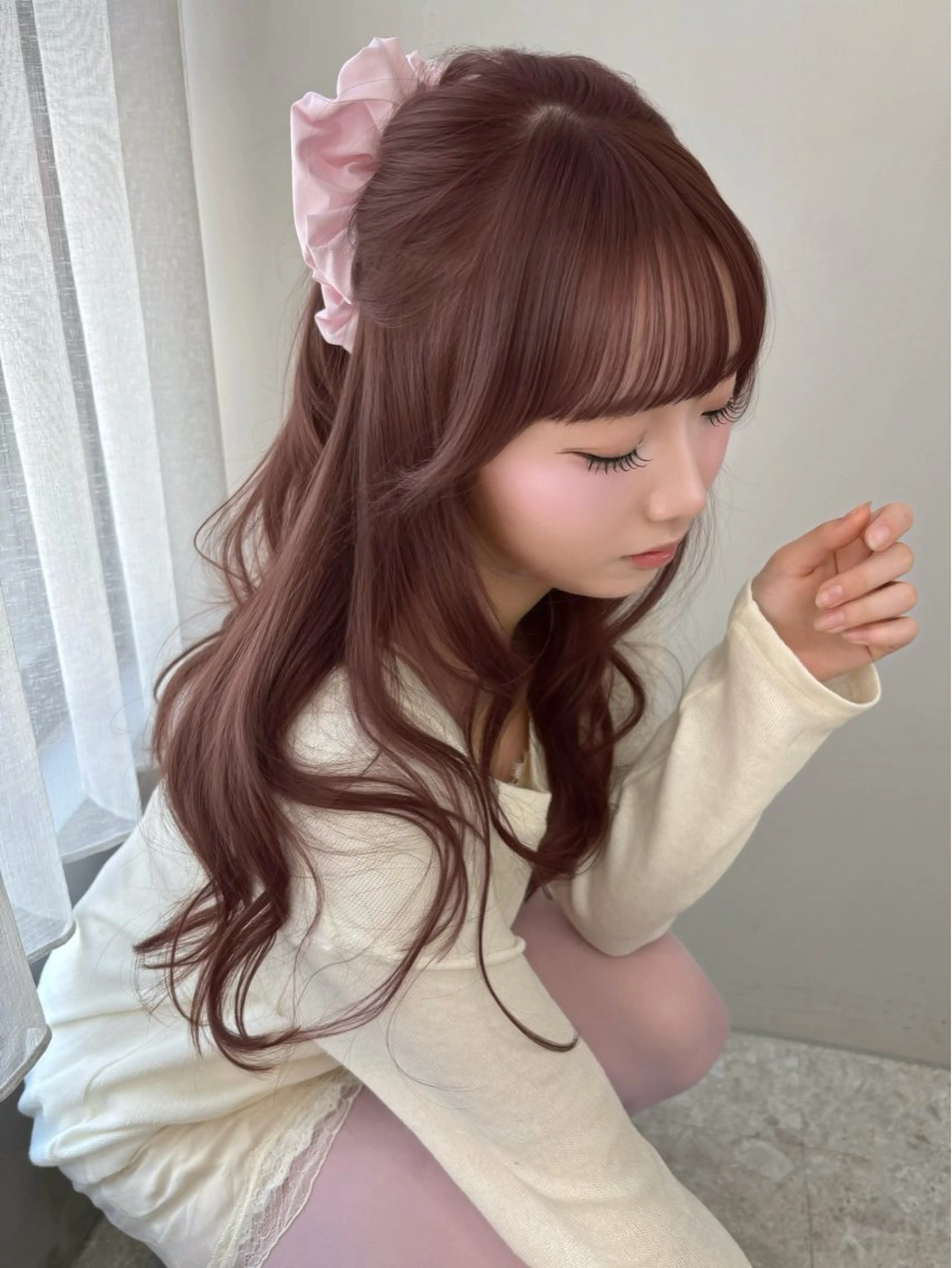 ロング カラー ブリーチ ブラウンカラー カシス 透明感カラー ブリーチなしカラー カット ヘアカラー トリートメント よしだ はるのヘアスタイル