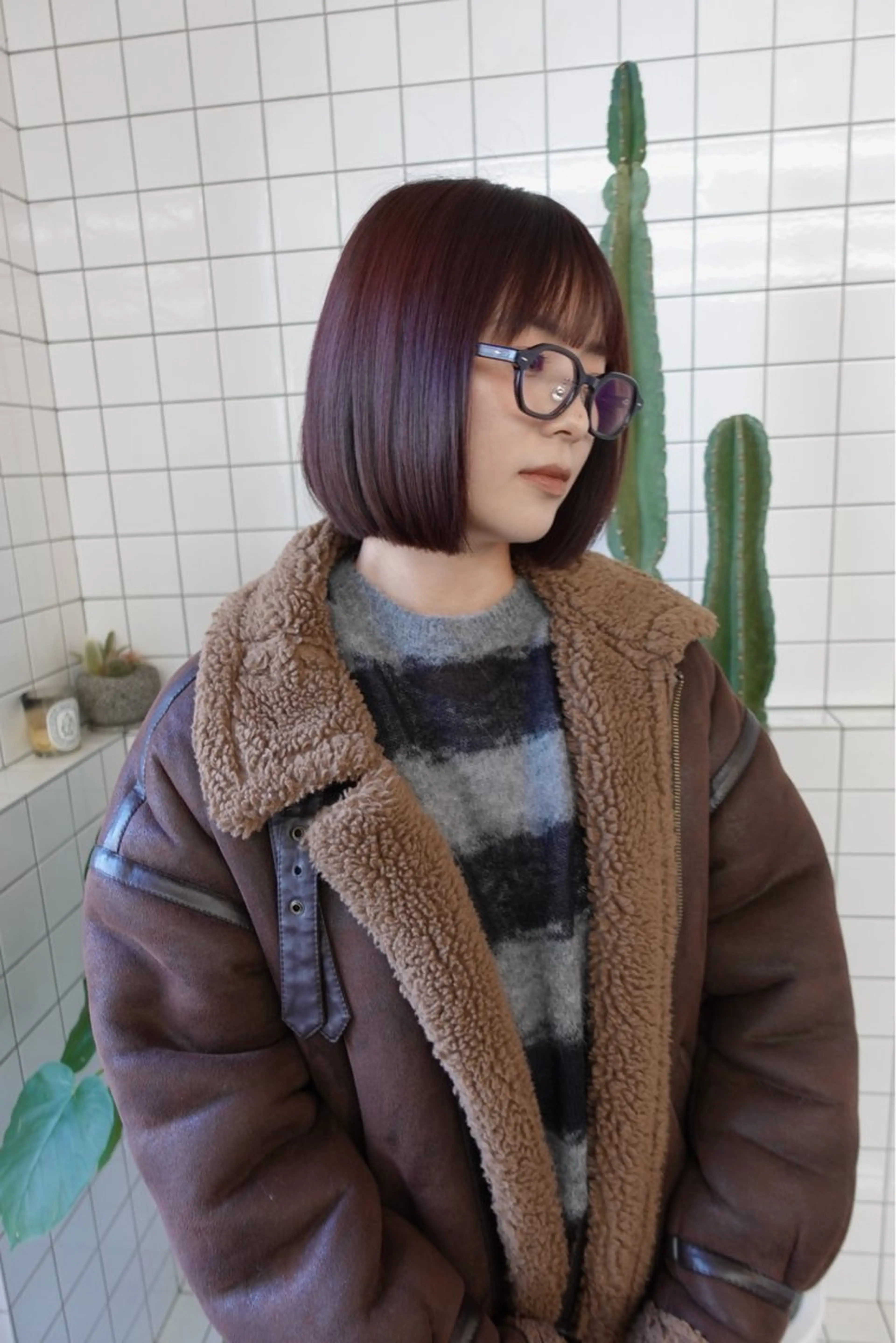 ショート カラー ボルドーカラー ボブパーマ/パーマ ウルフパーマのヘアスタイル