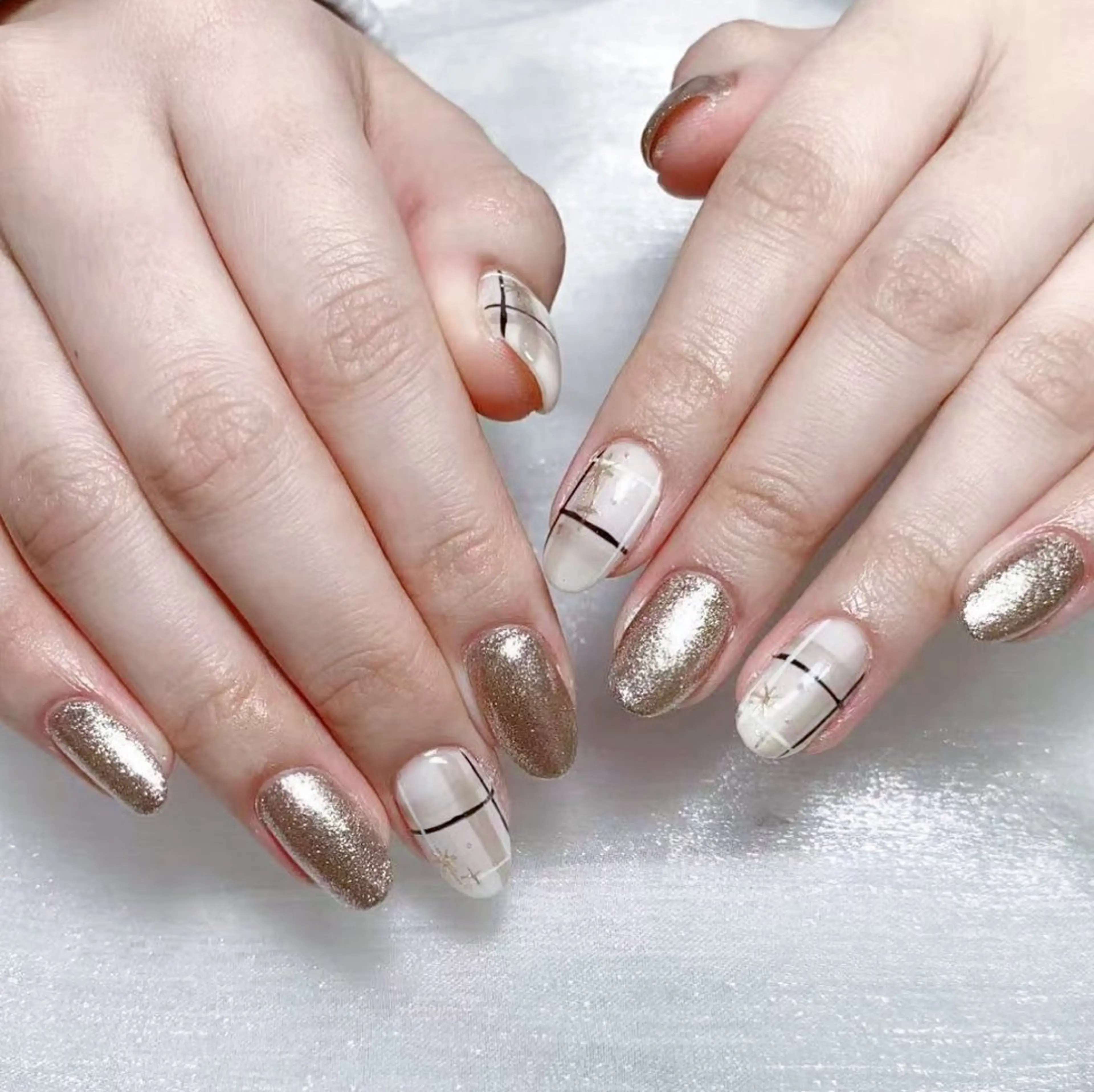 メンズ ネイル メンズ韓国風 アートネイル オーロラネイル ガーリー キラキラネイル Nail salon 木にいるのネイルデザイン