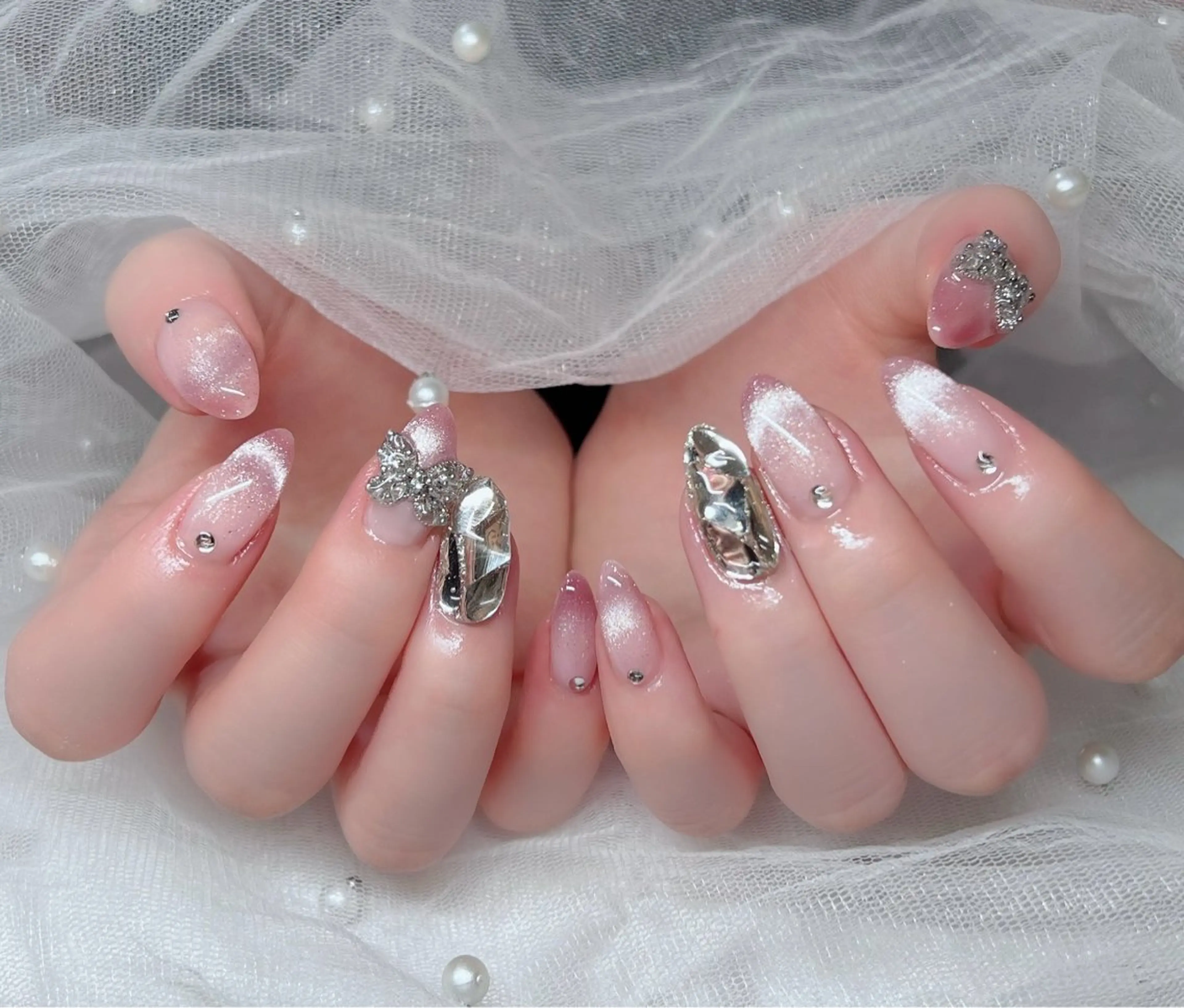 ネイル ハンドネイル 🎀PG🩵 ネイルサロンのネイルデザイン