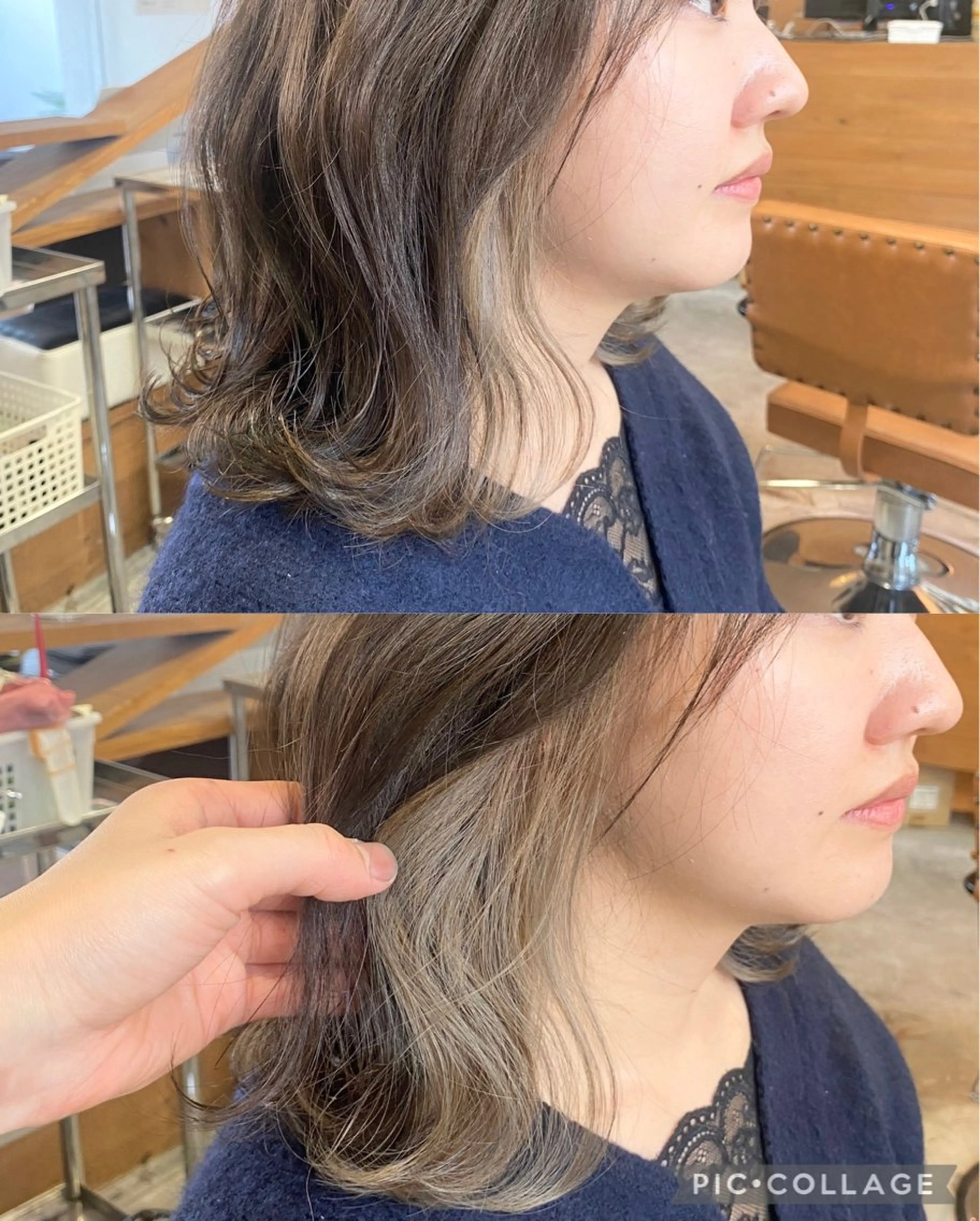 ミディアム カット ヘアカラー トリートメント ブリーチなしWカラー /酸性ストレート河本のヘアスタイル