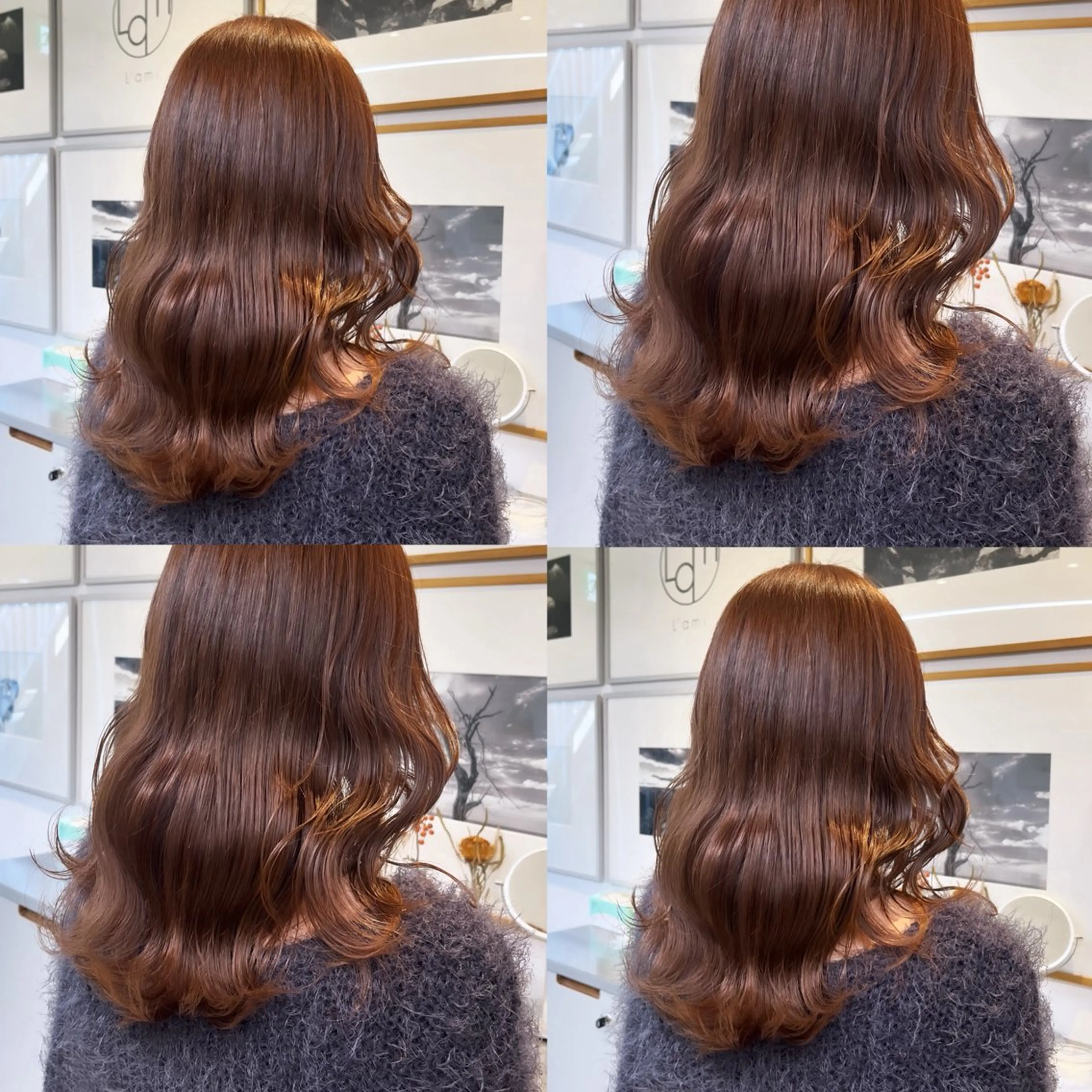 ミディアム カラー ベージュカラー ブラウンカラー オレンジ オレンジベージュ オレンジブラウン ヘアカラー トリートメント ヘッドスパ ヘアセット カジュアルを女っぽく 𝗮𝘆𝗮𝗰𝗼のヘアスタイル