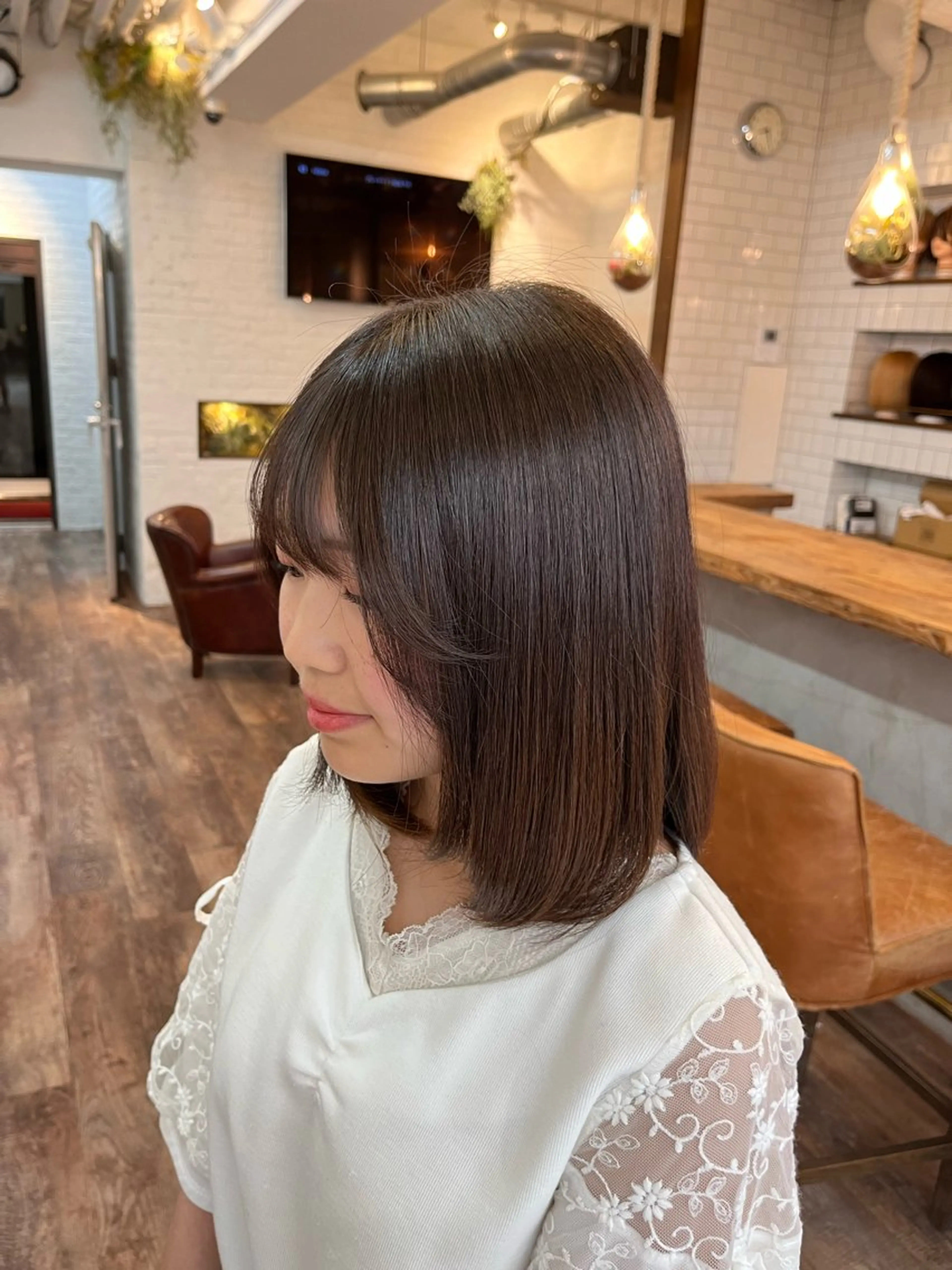 ミディアム 縮毛矯正 縮毛矯正／艶カラー アオキタイキのヘアスタイル