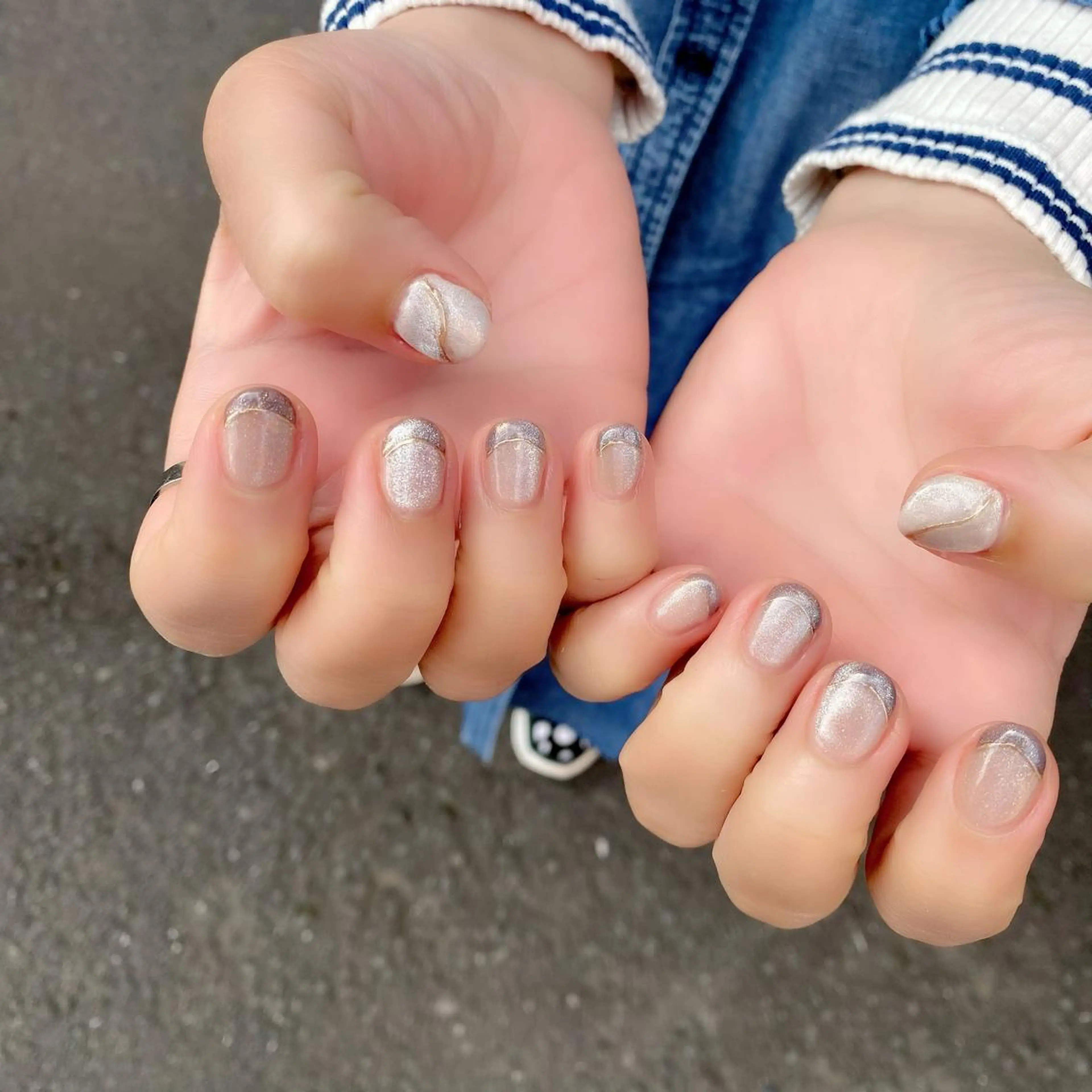 ネイル ブラウン フレンチネイル マグネットネイル 冬ネイル ハンドネイル Salon Ｋのネイルデザイン