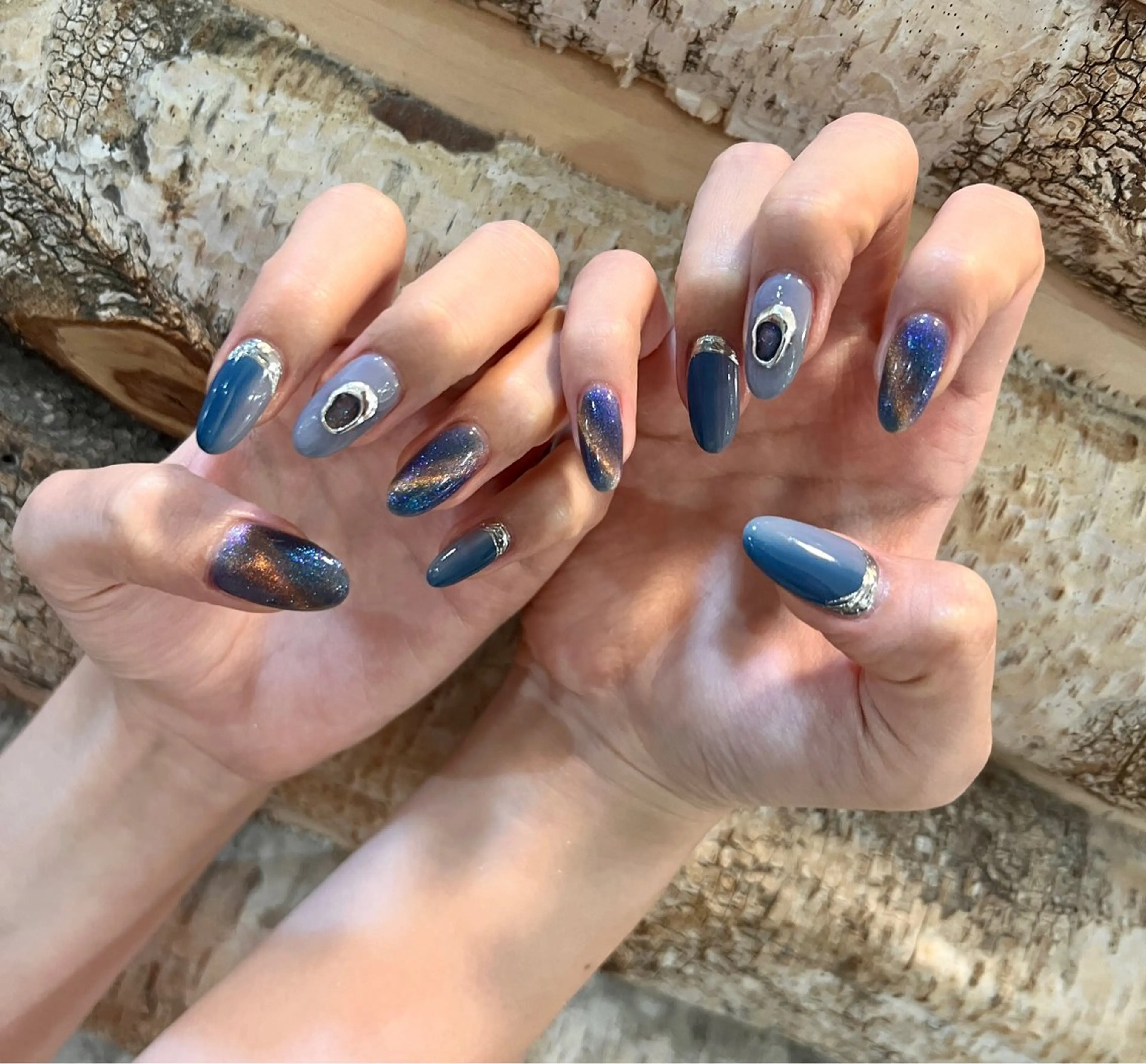 ネイル アートネイル ブルー ハンドネイル いちじゅう あおいのネイルデザイン