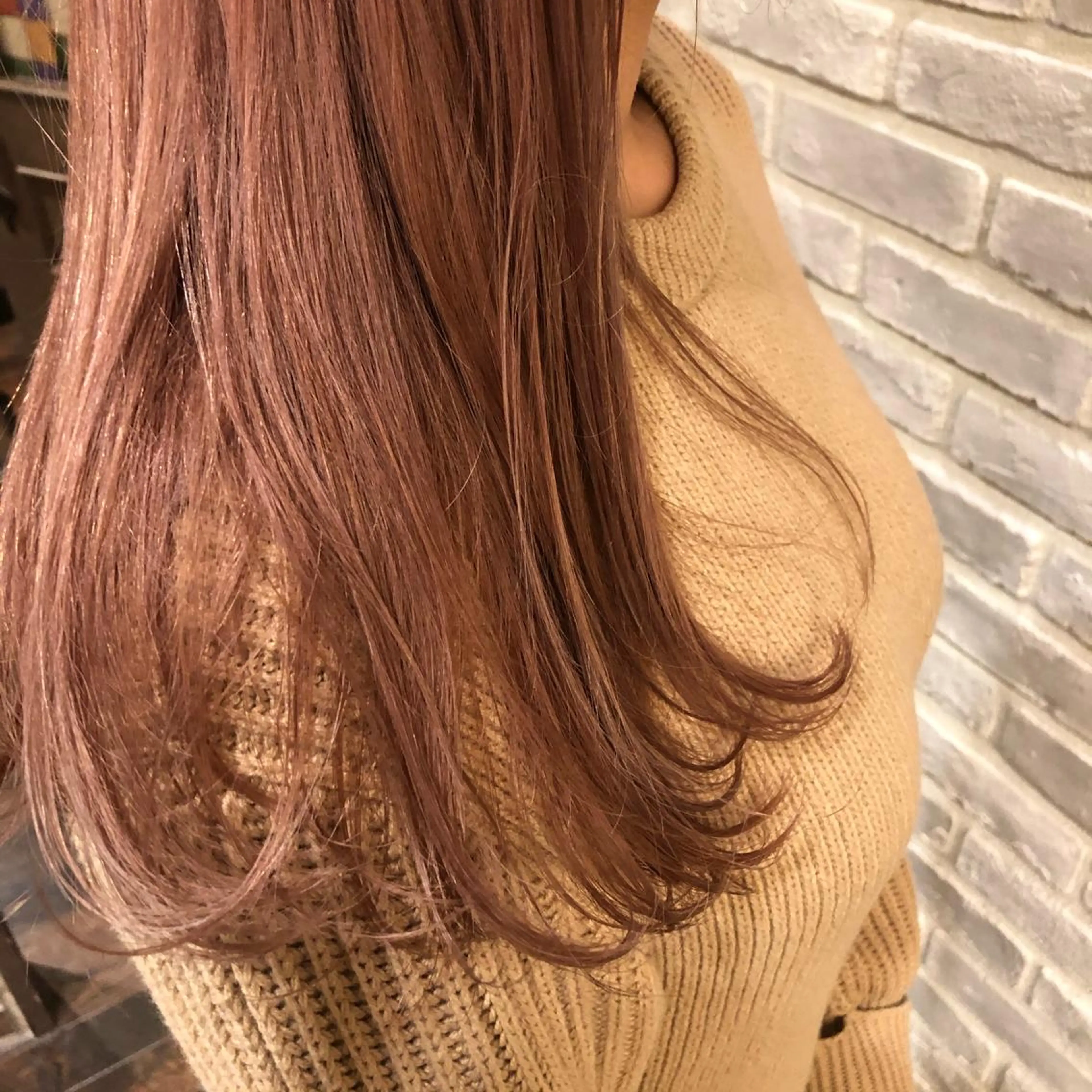 セミロング カラー ベージュカラー ピンクカラー ピンクベージュ THINK SHOP KANTAのヘアスタイル