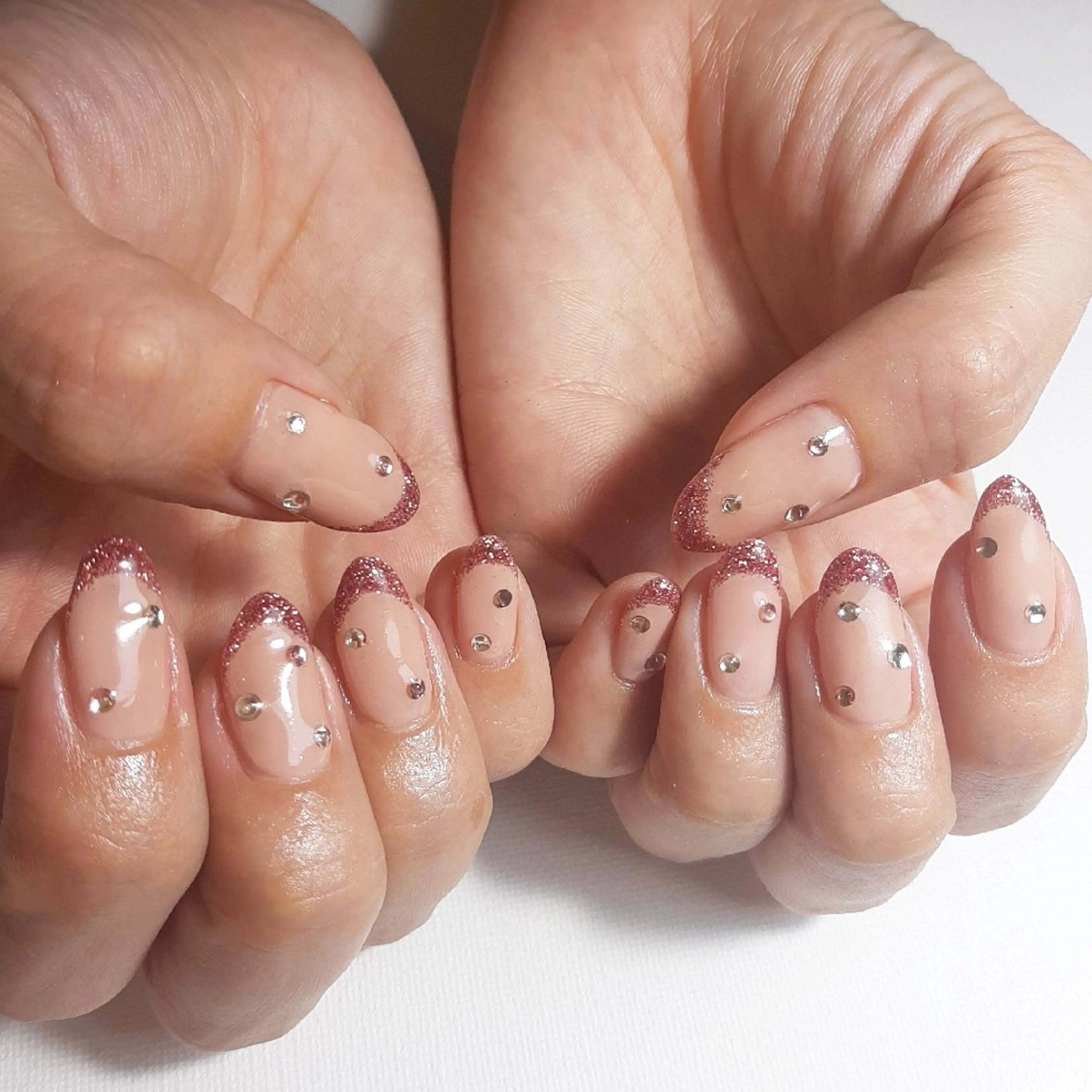 ネイル フレンチネイル ジェルネイル ラメ(グリッター) 持ち込み ピンク owlnail /持込みデザイン専門のネイルデザイン