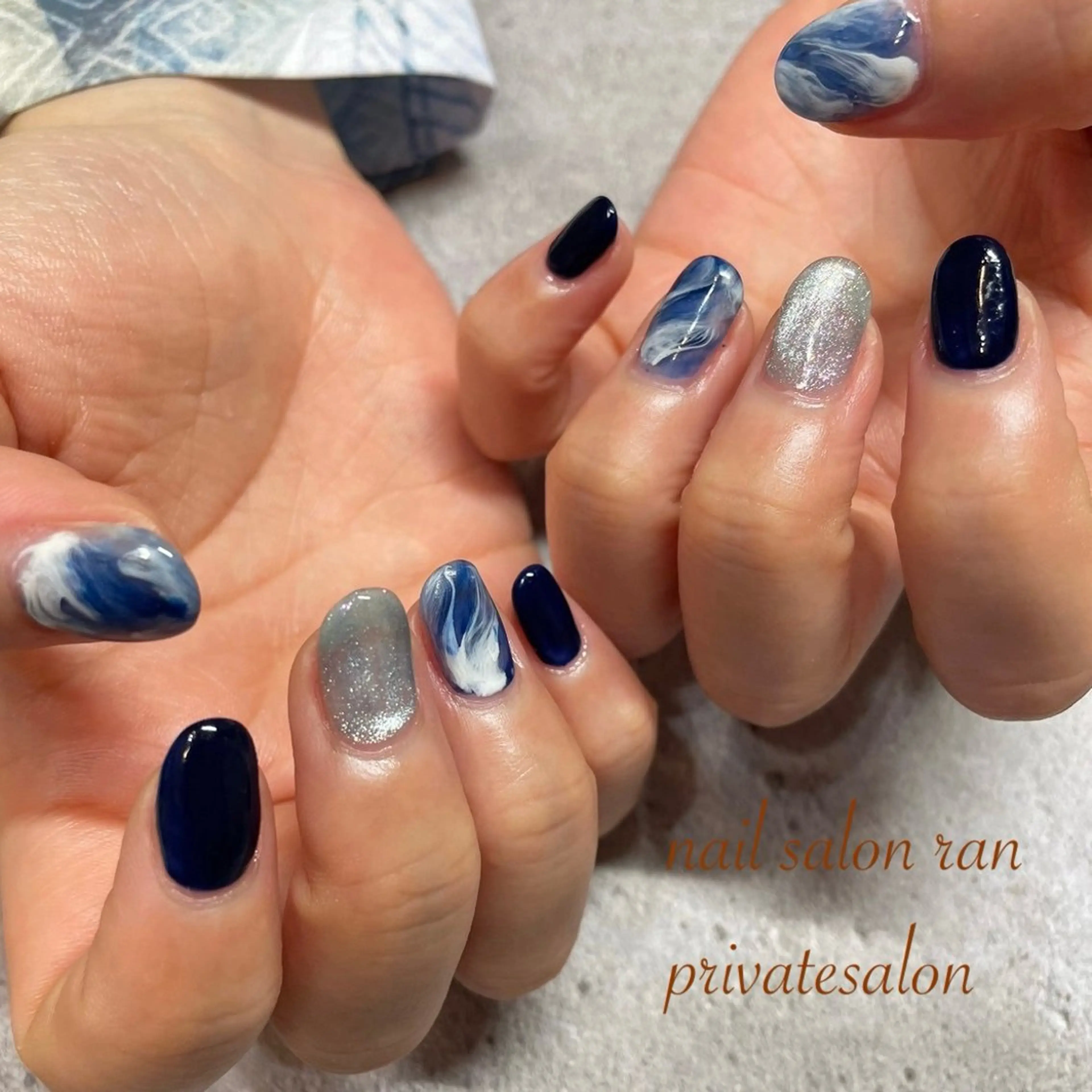 ネイル ブルー 大理石ネイル(マーブル) ハンドネイル ハンドケア nailsalon ranのネイルデザイン