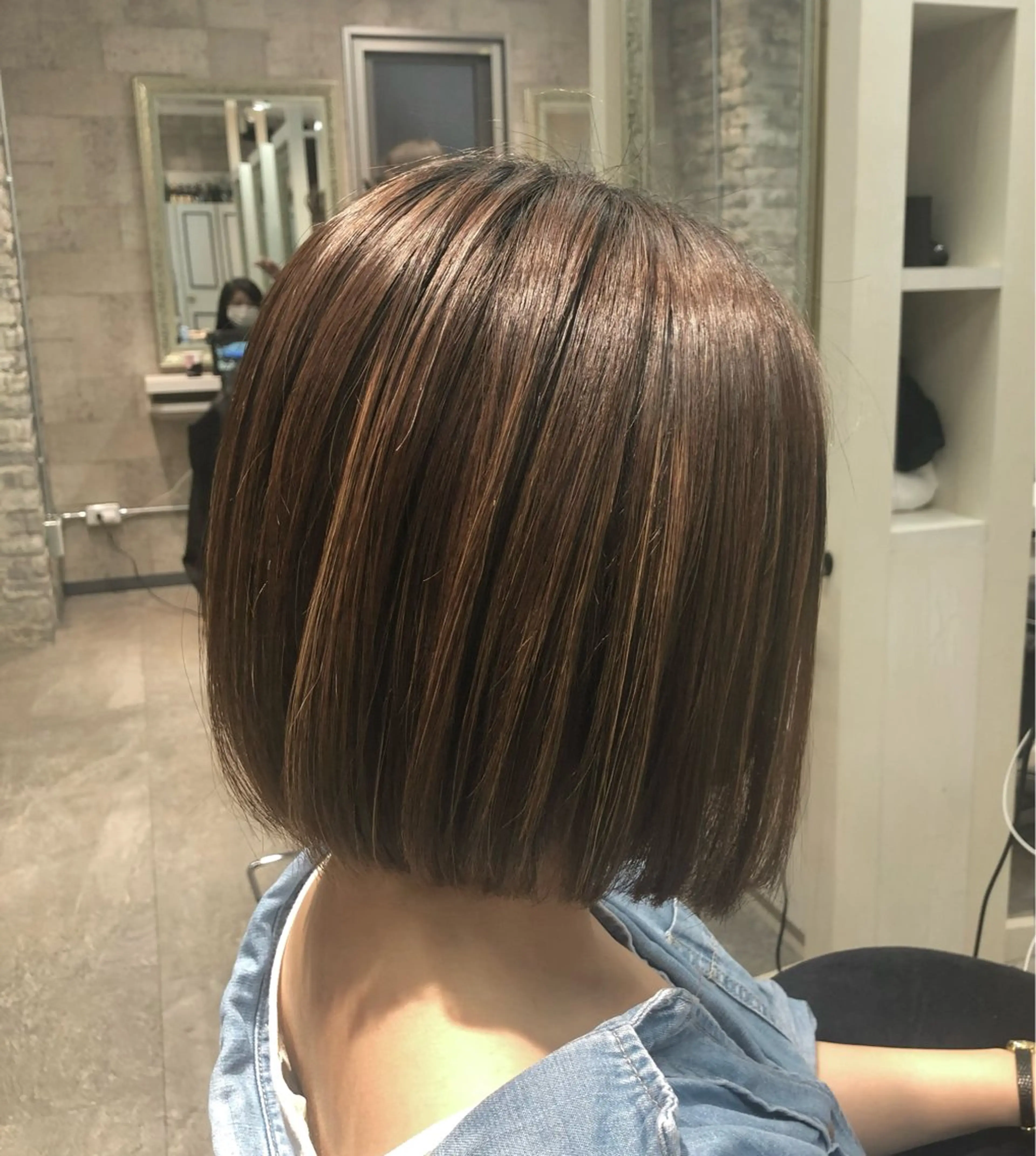 ショート カラー ハイライトカラー ボブ ハイライト 縮毛矯正 新徳 りえのヘアスタイル