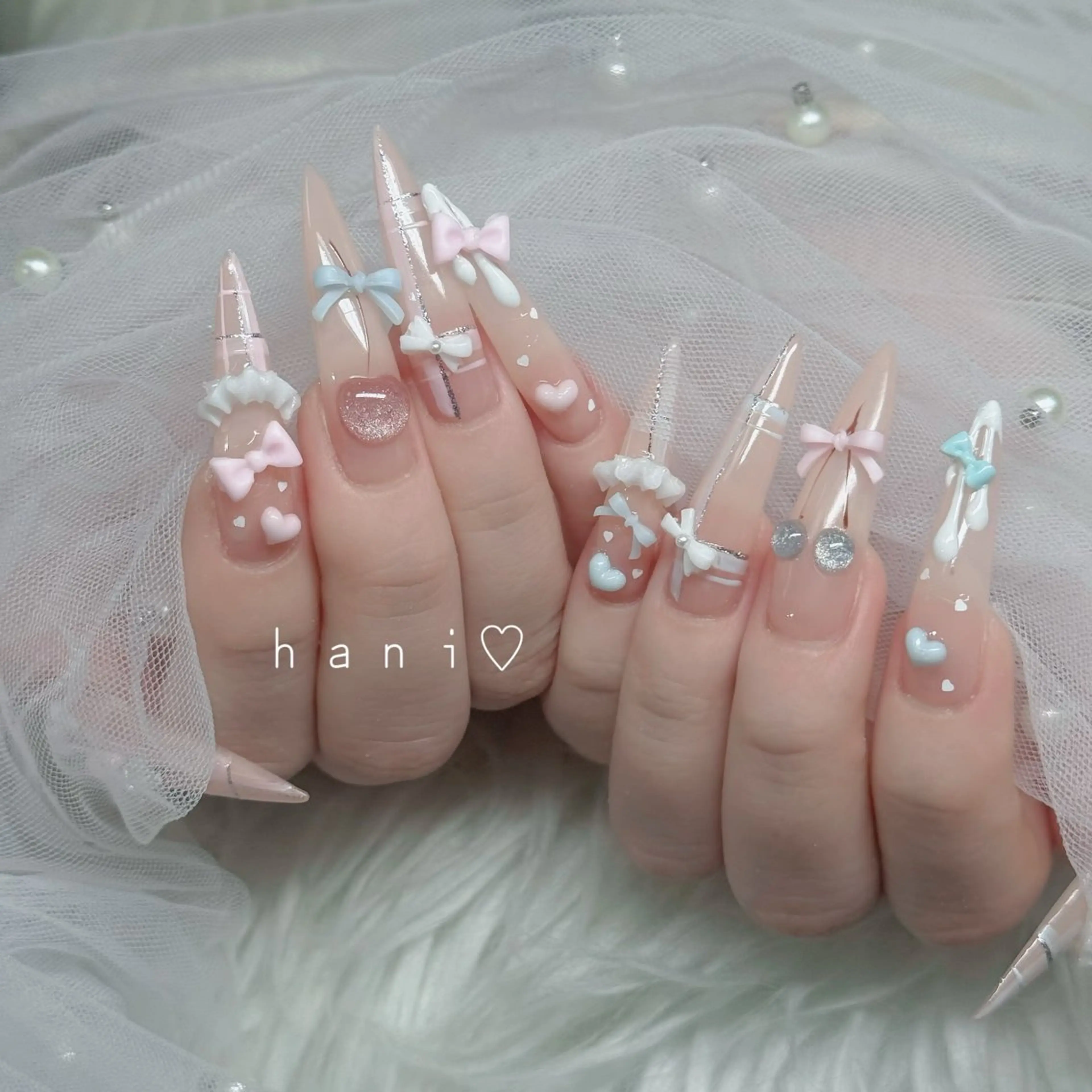 ネイル フットネイル フレンチネイル グラデーション 韓国ネイル ロングネイル ハンドネイル Hani Nail Salonのネイルデザイン