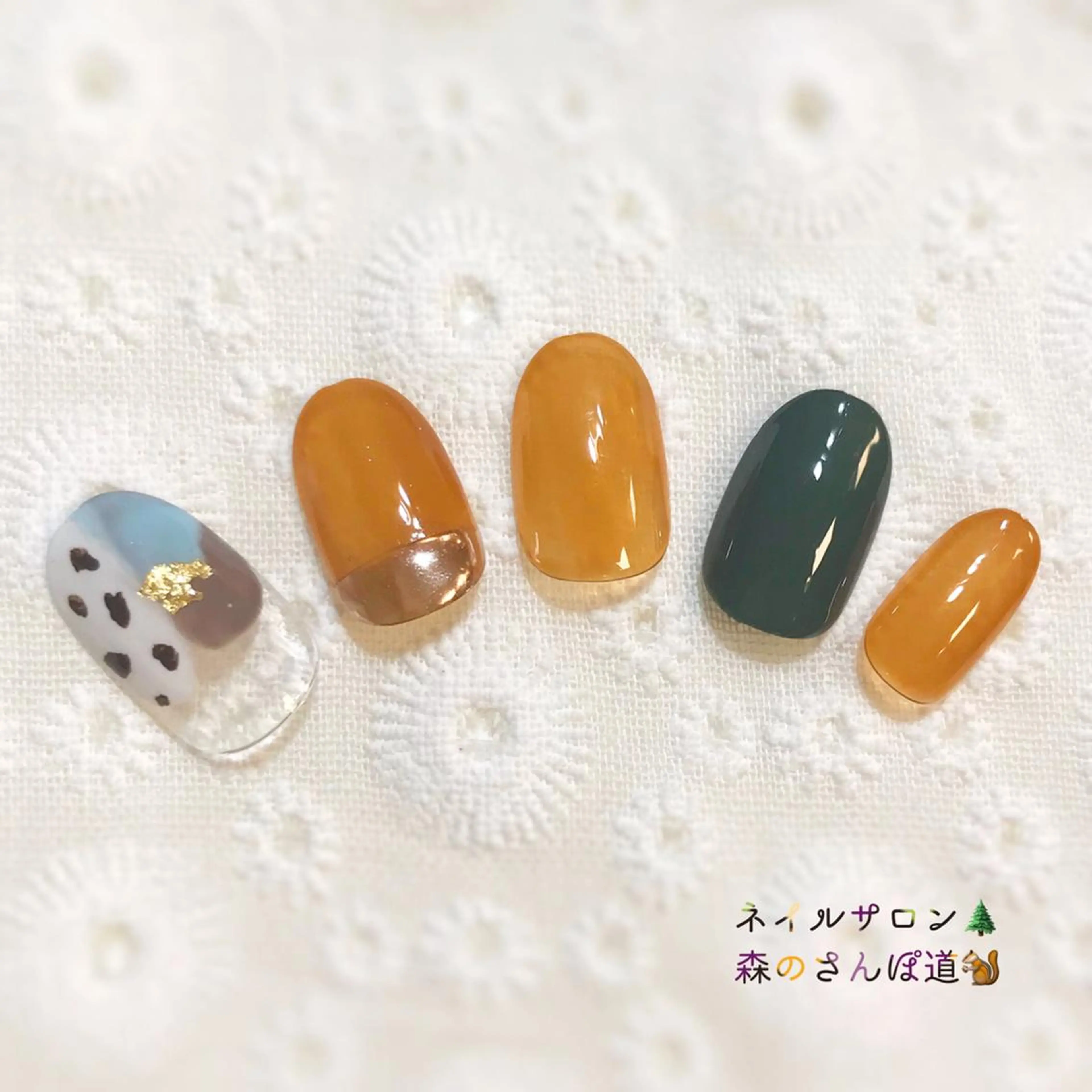 ネイル ショートネイル 森のさんぽ道のネイルデザイン