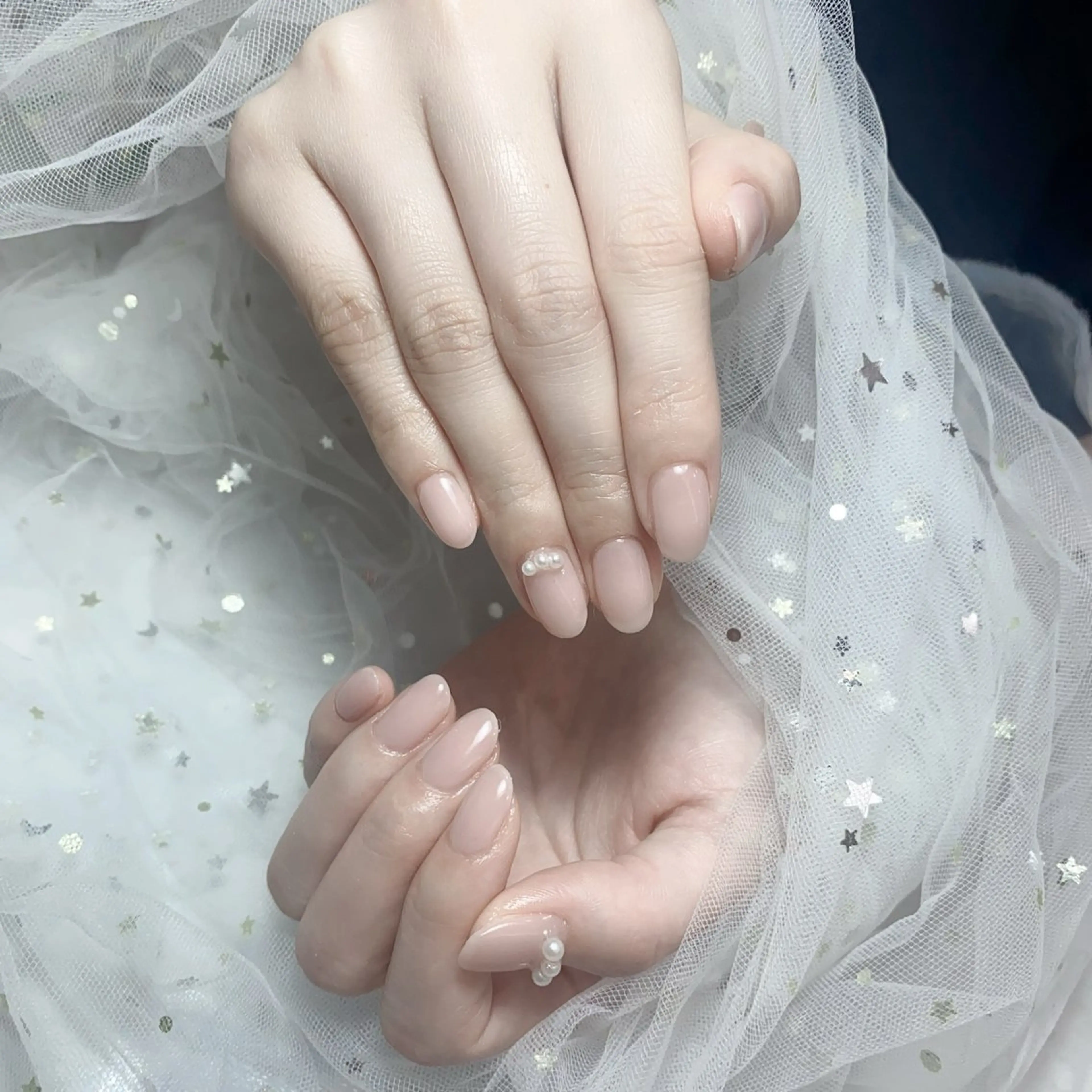 ネイル アートネイル フラッシュネイル フレンチネイル ジェルネイル ガラスフレンチ ハンドネイル M2 BEAUTY アユミのネイルデザイン