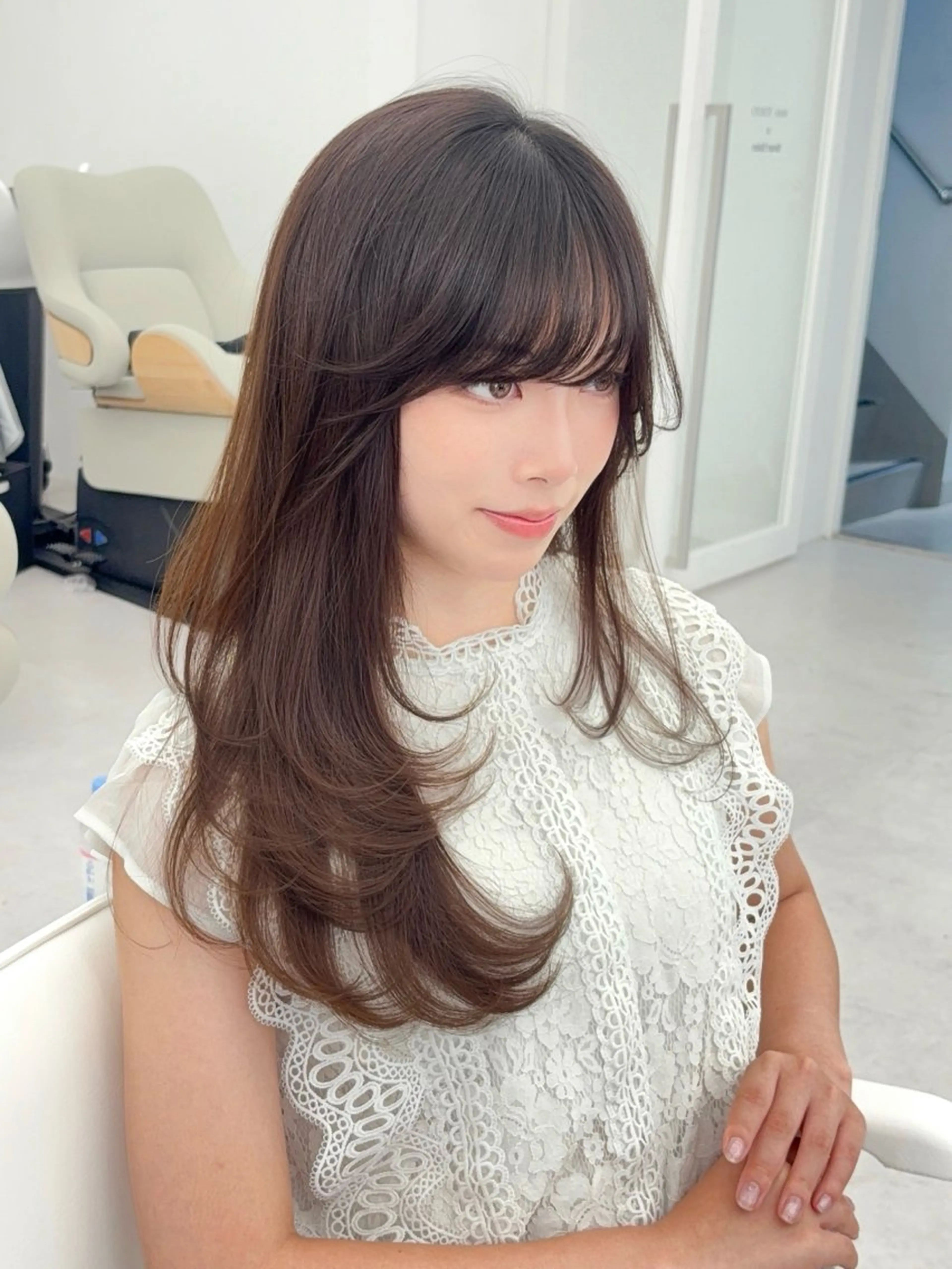 ロング カラー 小顔カット カット ヘアカラー トリートメント 韓国ヘア/レイヤー/ 顔まわり足立遥奈のヘアスタイル